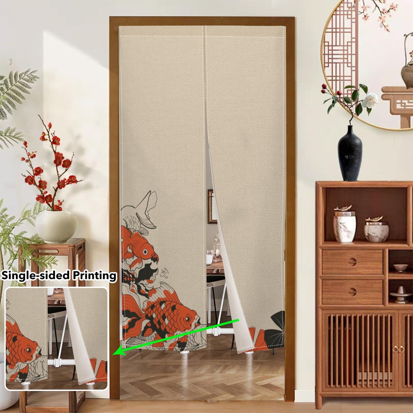 Leowefowa Noren Japanese Doorway Curtain Traditional Koi Fishes Printed Window Treatment Feng Shui Door Curtain Tapestry for Wall Hanging Bedroom Divider Kitchen Partition Home Decor, 33.5"x 70.9"
