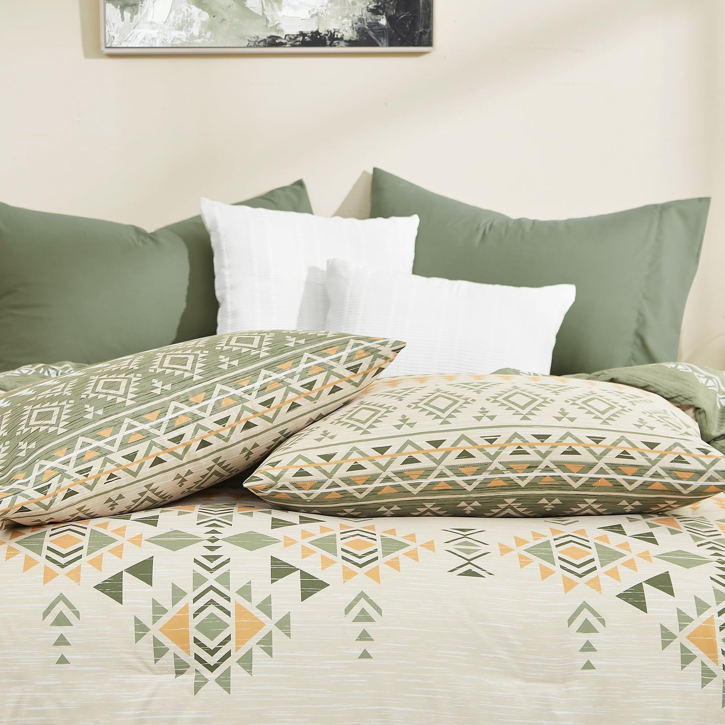 Geniospin Queen Comforter Set - 7 Pieces Reversible Bedding Set, Boho Bed in A Bag, Lightweight Soft Aztec Bedding, All Season Bed Comforter Set with Sheets, Pillowcases & Shams