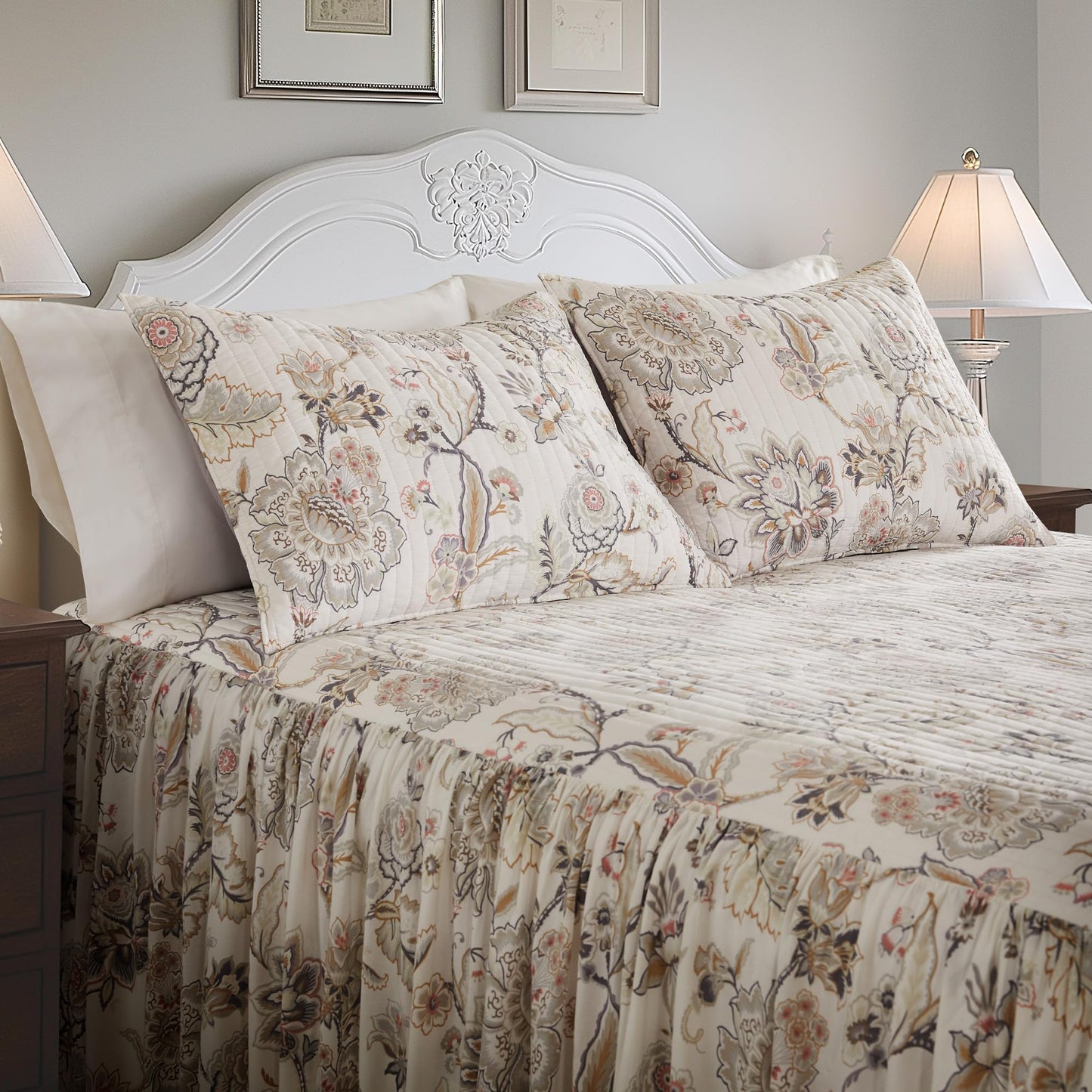 Levtex Home Ophelia Blush Reversible King Bedspread Set (120x106in) with 2 Pillow Shams (36x20in) - Floral Bedding - Blush, Grey - Rayon King Size Bedspread Set - Soft, Pre-Washed