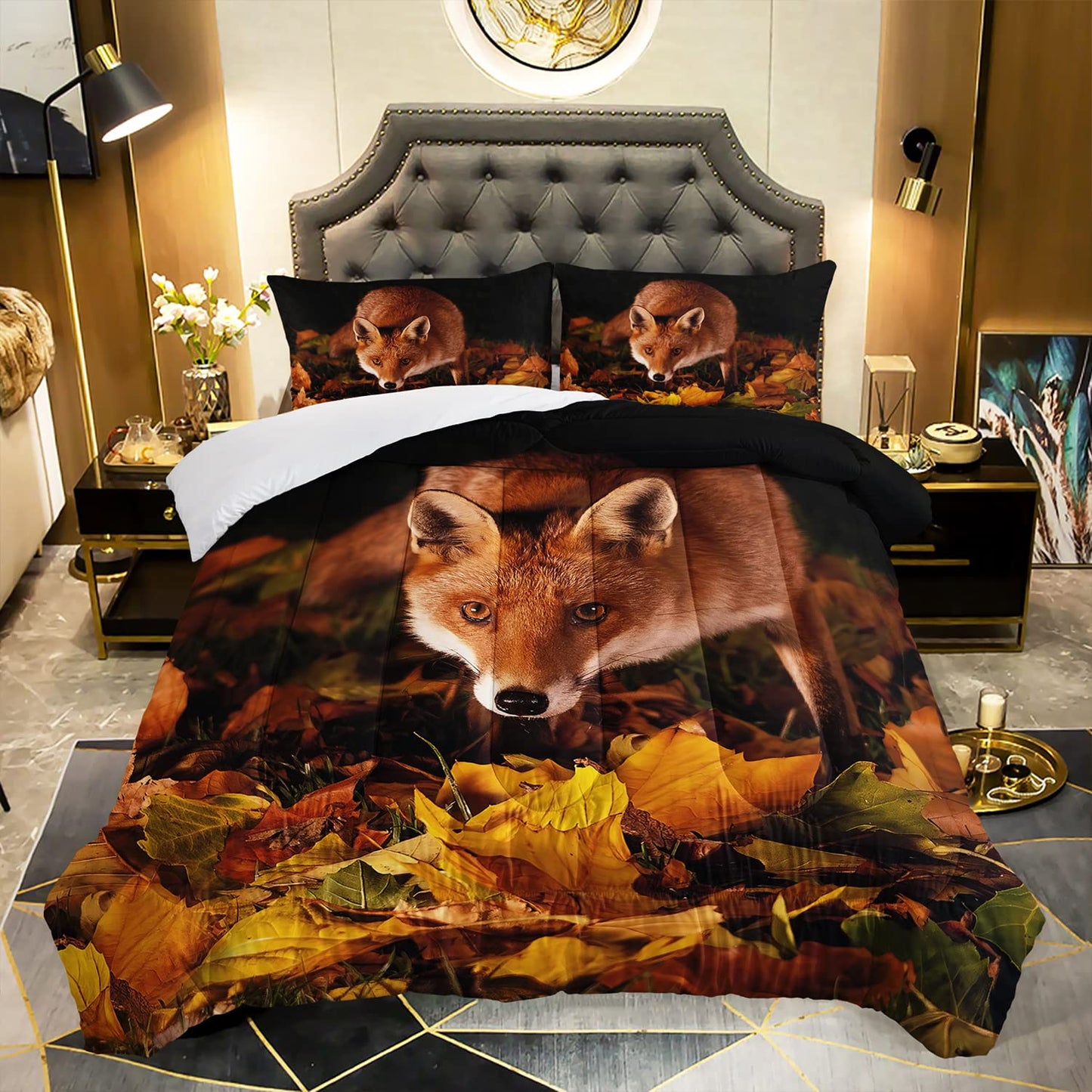 AILONEN Fox Comforter Set - Twin Size, Cartoon Printed Bedding with 1 Comforter and 2 Pillowcases, Perfect for Teens' Bedroom
