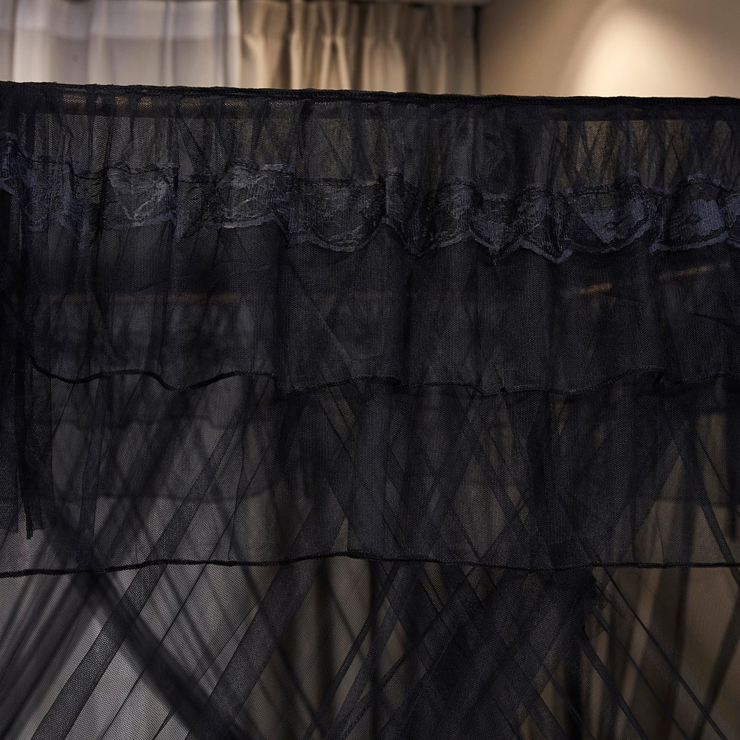 Kertnic Black Canopy Bed Curtains for Girls & Adults, Queen King Bed Canopy Drapes Netting, Practical Mosquito Net for Bed (King- 86" W*78" L*82" H)