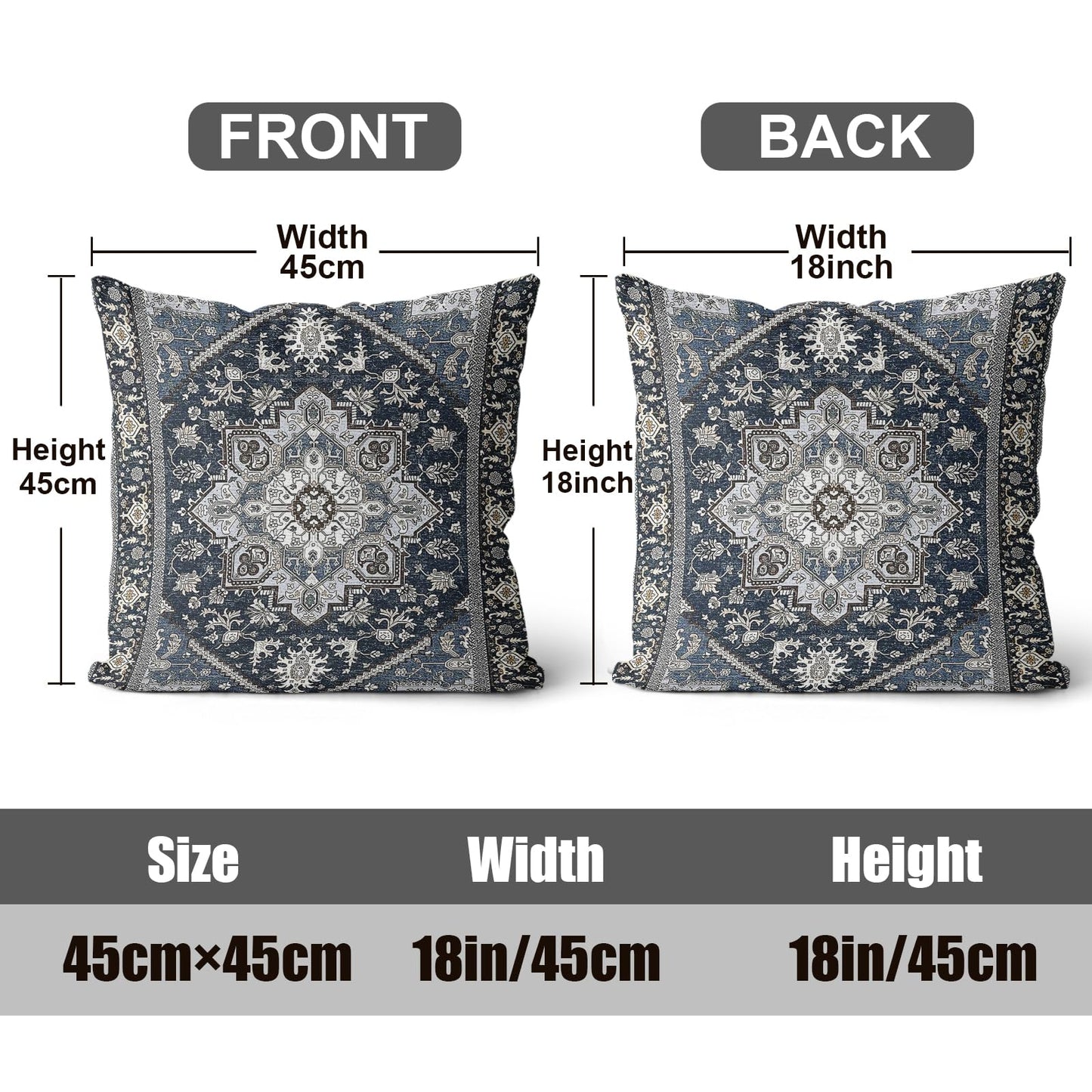 ZSYTZL Boho Throw Pillow Covers 18x18 inch Set of 2,Linen Bohemia Carpet Pattern Decorative Living Room Sofa Bed Square Pillow Case Cushion Cover-Sapphire Blue
