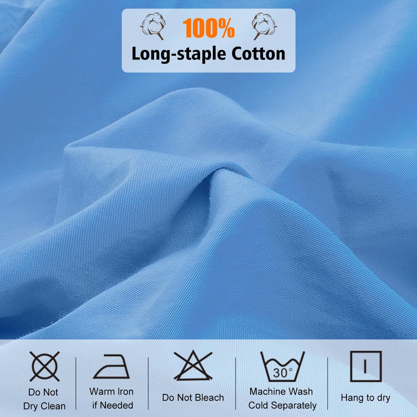 Lirex Cotton Queen Fitted Sheet Only, 300 Thread Count Soft Breathable, 8-10" Deep Pocket Sheet for Hotel Home, Sky Blue