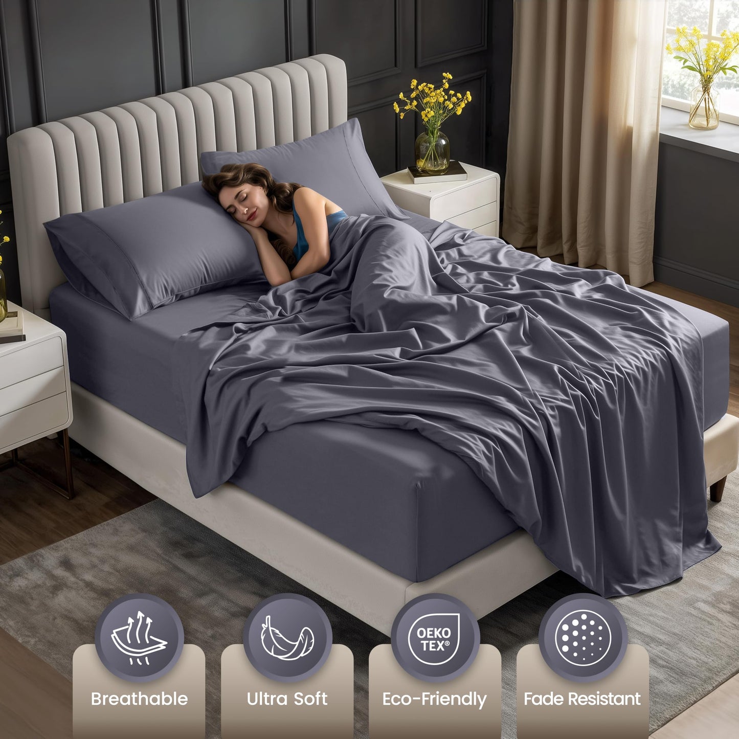 Utopia Bedding King Size Extra Deep Pocket Sheet Set – Fits Mattresses Up to 21 inches – Cooling, Soft & Breathable – Oeko-Tex 4 Piece Bed Sheets (Grey)