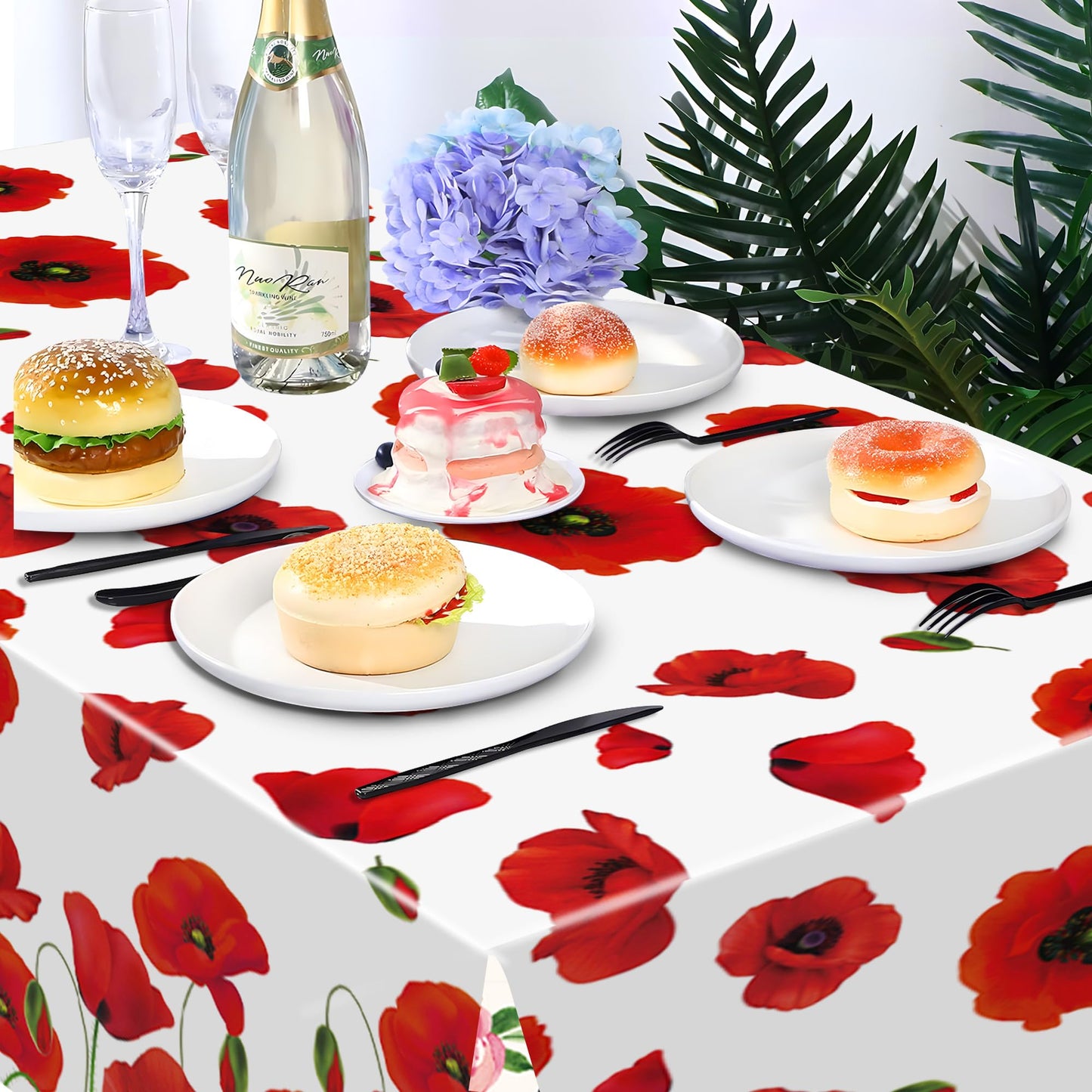 Adirasenotek 3 PCs Red Poppy Flowers Tablecloths Decorative Table Cover Spring Floral Tablecloth Plastic Tablecloths for Holiday Table Birthday Wedding Picnic Party Supplies,87x54In