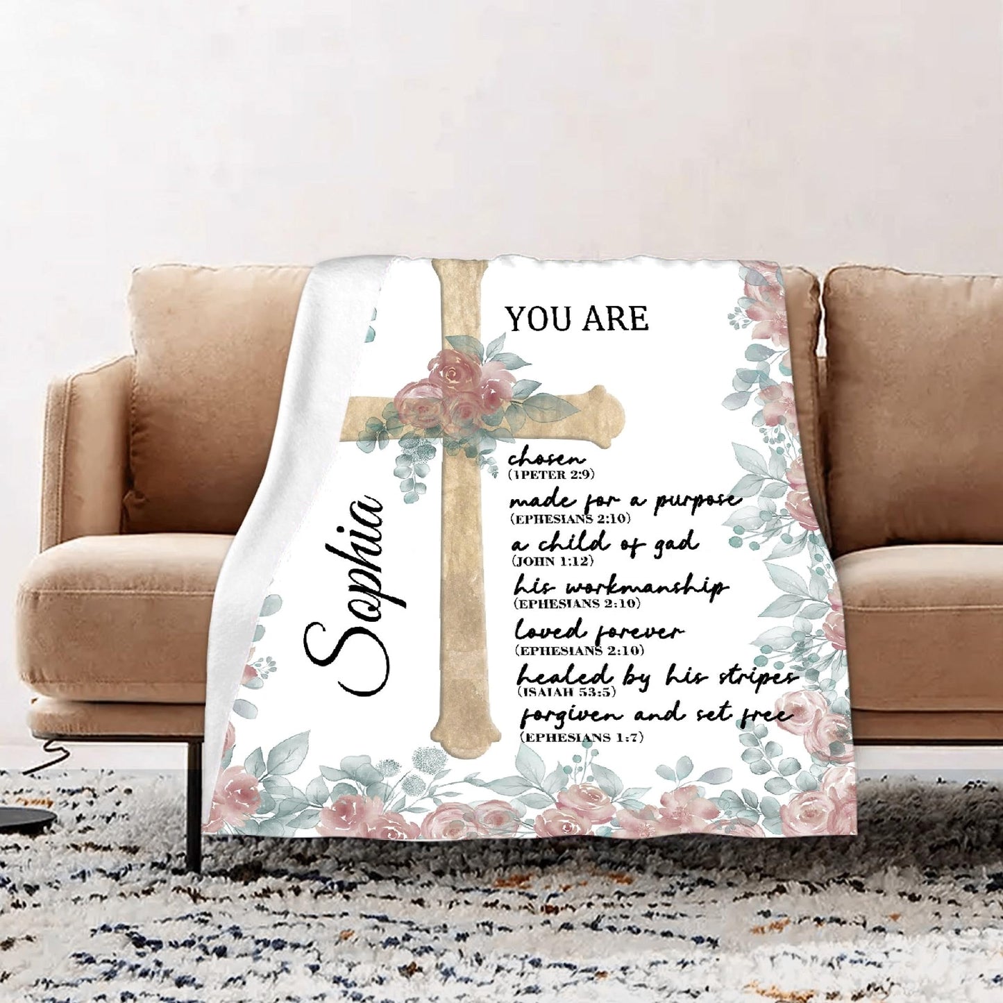 AMITAYUS Custom Bible Verse Blanket with Name - Personalized Christian Gifts for Women Customized Religious Sympathy Inspirational Spiritual Throw Gift for Family Friends 50"x40"