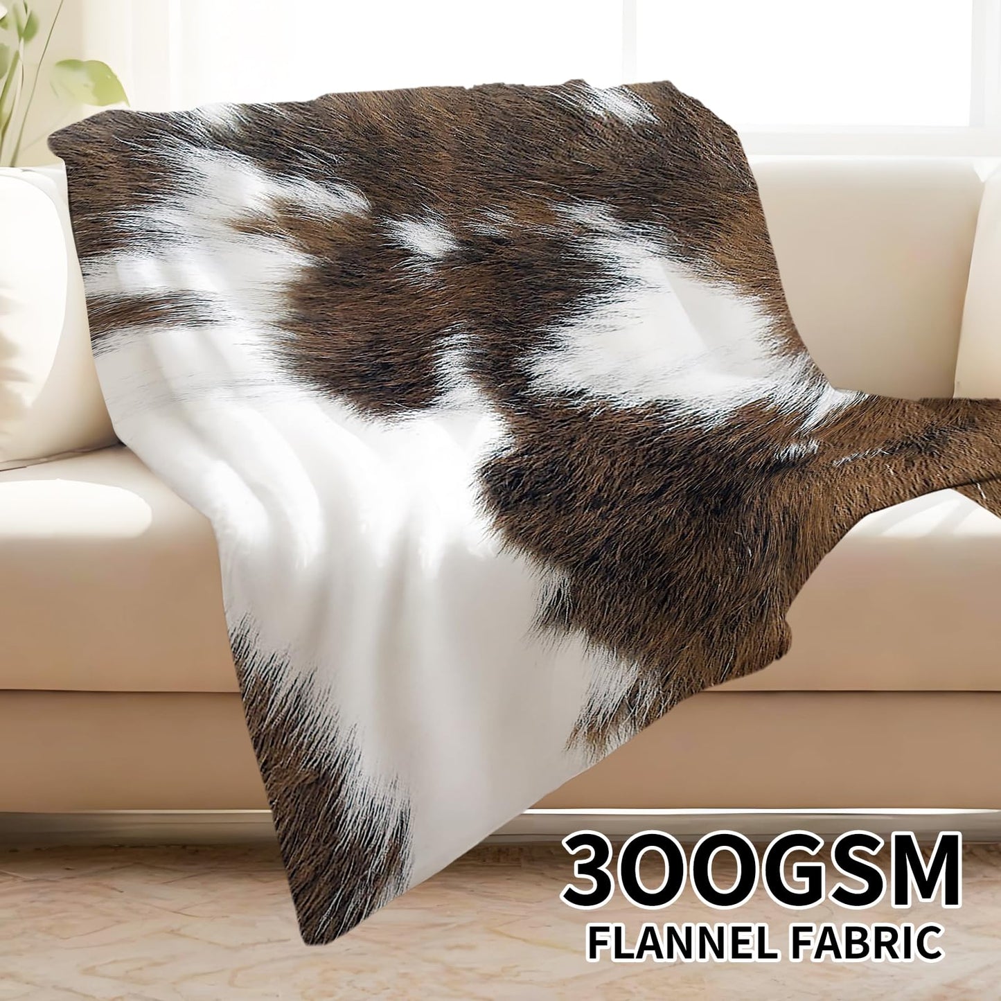 ANIOXCK Throw Blanket for Couch, 300GSM Warm Soft Cozy Flannel Blanket, Cute Blanket for All Seasons Bedroom Home Decor Gifts, Retro Cowhide 50x60 Inches