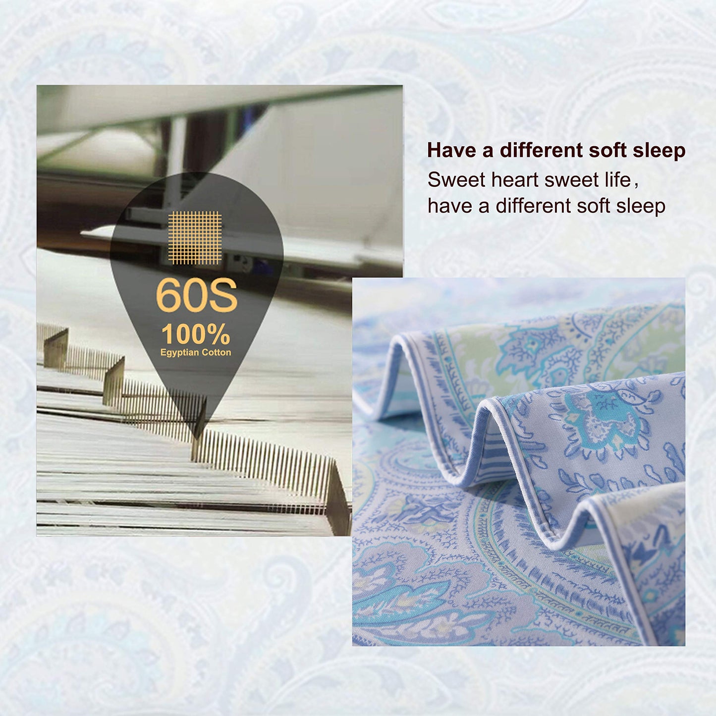Brandream Boho Paisley Duvet Quilt Cover King Size with Pillowcases Luxury Bedding Set Bohemian Damask Medallion 800TC Egyptian Cotton Sateen - Blue 3pcs