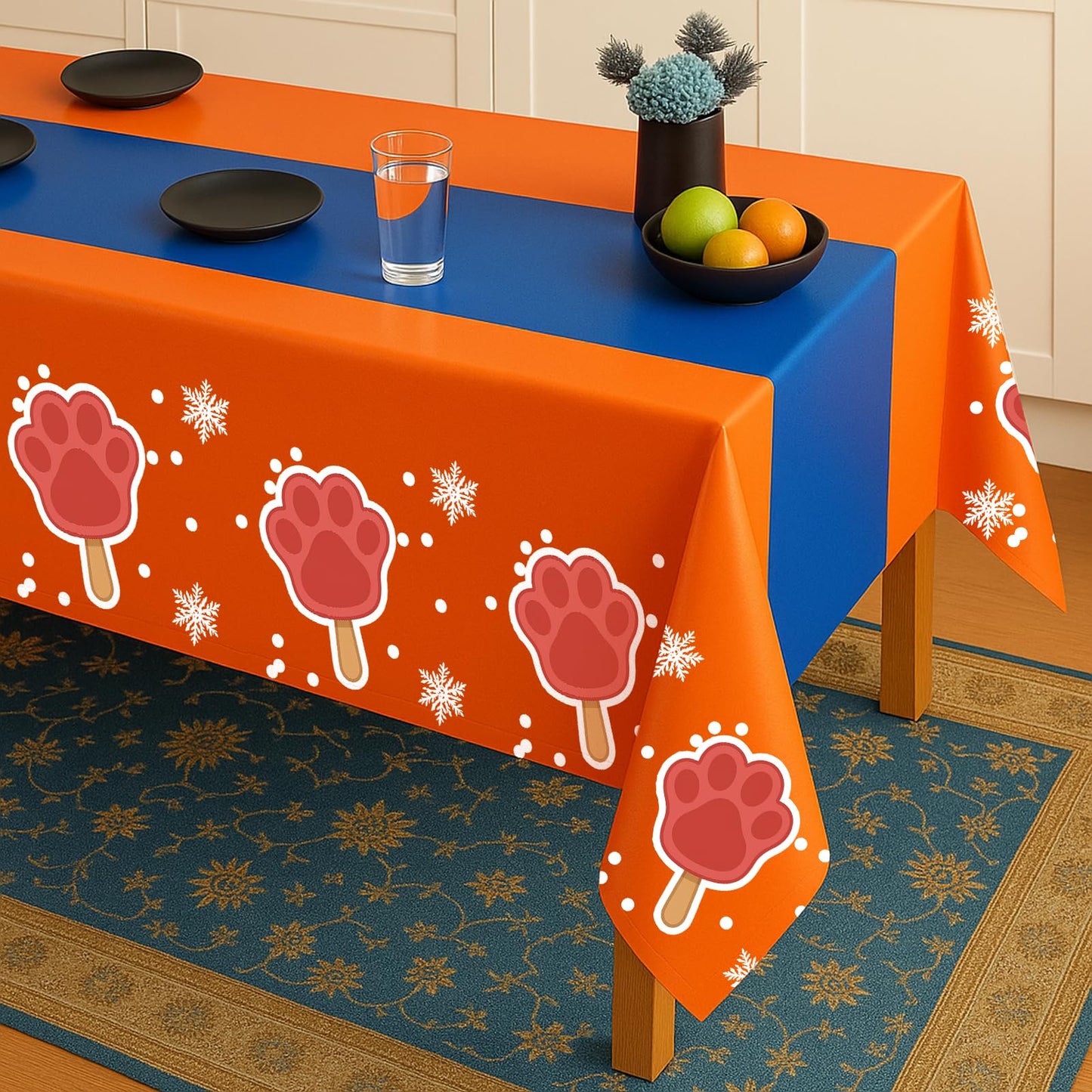 iCrius Animal Paw Design Party Tablecloths - 3 Piece Set (54"x108") - Dog/Cat Theme Birthday Supplies, Disposable Plastic Table Covers