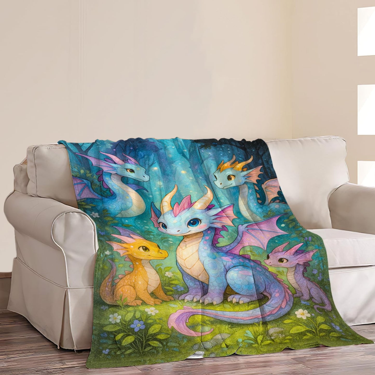 Dragon Blanket Cartoon Western Dragon Throw Blanket Fuzzy Plush Super Fleece Plush Soft Cozy Warm Stuff Bedding Nursery Toddler Baby Blankets Gifts for Boys Girls Kids Adult Men Women 40"X50"