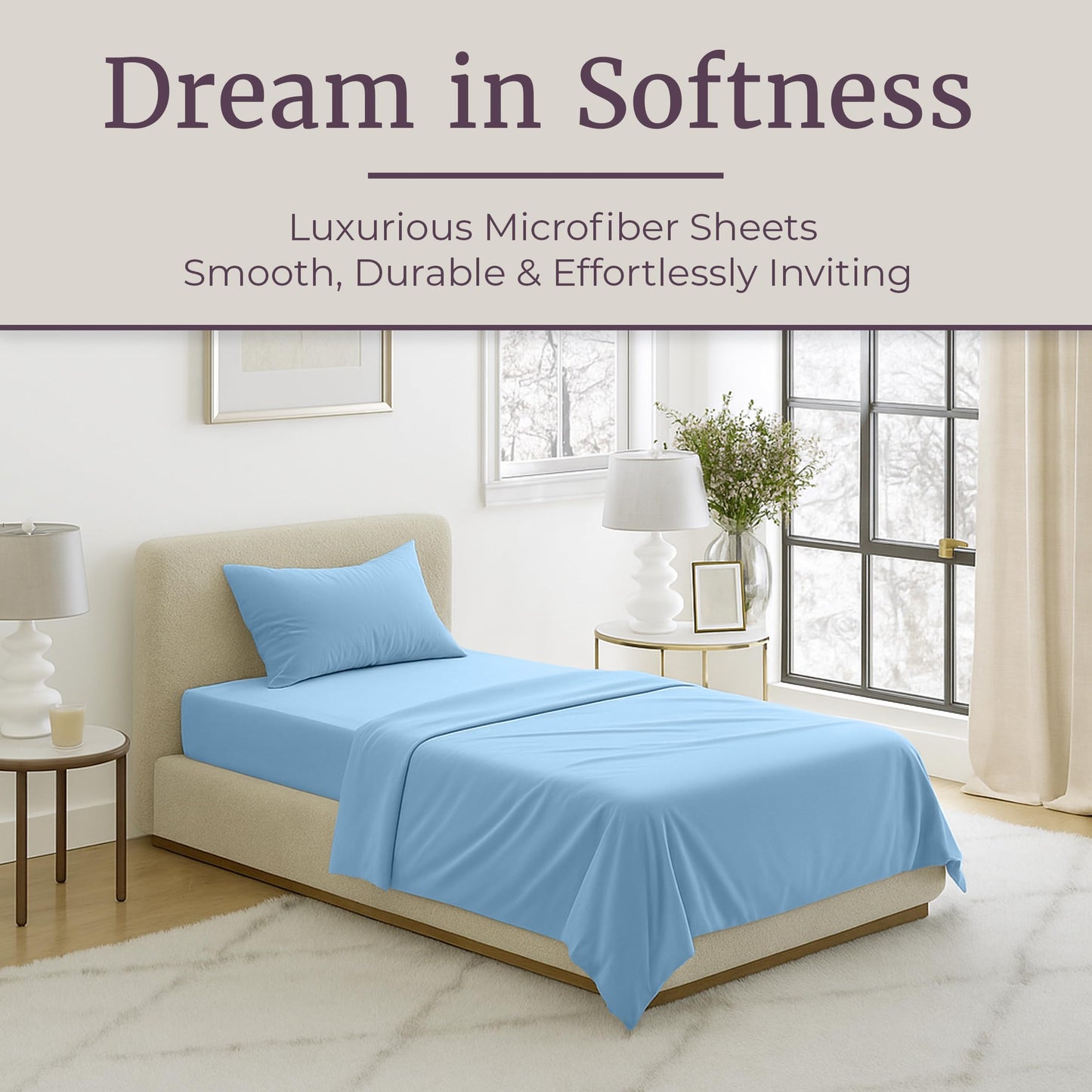 Brushed Microfiber Twin Sheets - 3-Piece Sheet Set with Pillowcase, Flat, and Fitted Sheets - Wrinkle and Fade-Resistant Bedding by Lavish Home (Blue)