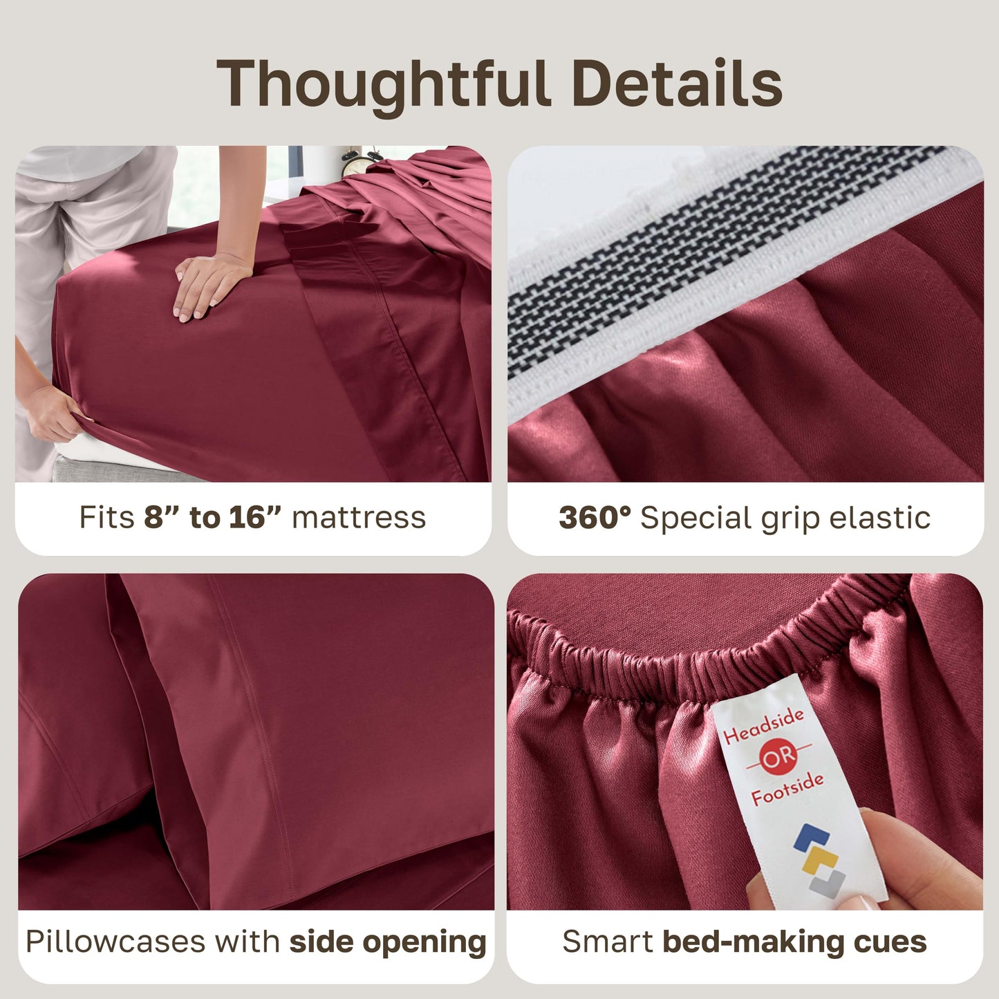 California Design Den Natural 100% Cotton Sheets Queen Size Bed Set Deep Pockets - Luxury Hotel 800 Thread Count, Soft Sateen Cotton Bed Sheets Queen, Durable Bedding Set - Red Wine