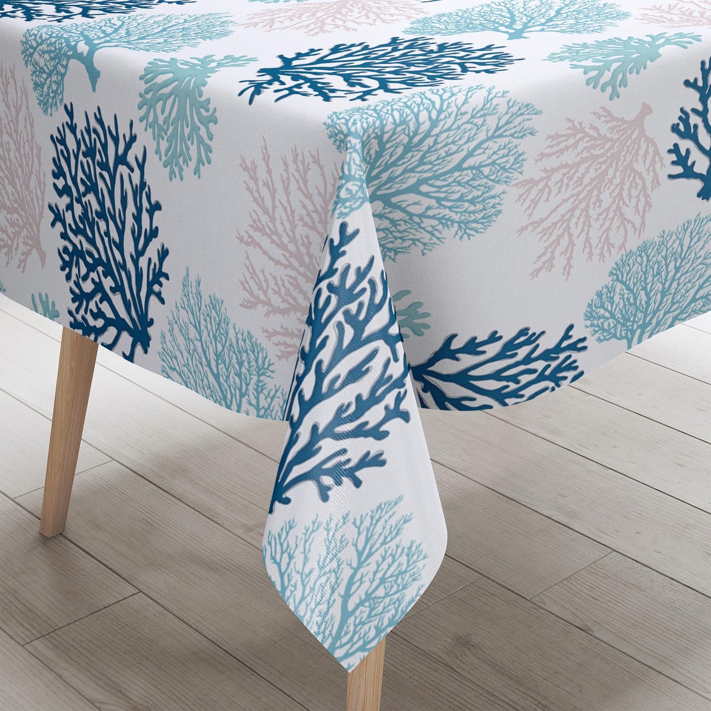 Ocean Tablecloth Coastal Nautical Rectangle Tablecloth Coral Print Ocean Themed Beach Decorative Waterproof Table Covers for Outdoor Dining Room Kitchen Living Room, 60x84 Inches, Navy/Blue/Teal/