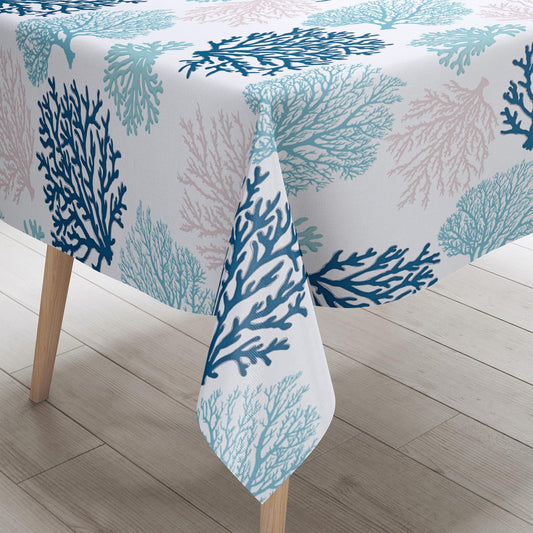 Ocean Tablecloth Coastal Nautical Rectangle Tablecloth Coral Print Ocean Themed Beach Decorative Waterproof Table Covers for Outdoor Dining Room Kitchen Living Room, 60x84 Inches, Navy/Blue/Teal/