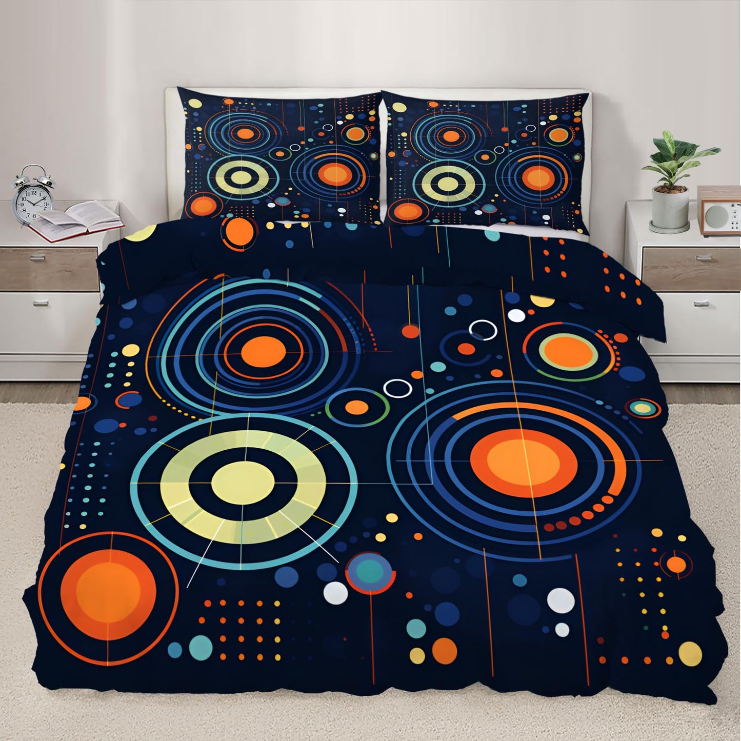 QINYUN Abstract Starry Sky Duvet Cover California King, Solar System Space Bedding Set 3 Piece Bedroom Decor Deep Blue Comforter Cover and 2 Pillow Sham with Zipper Closure