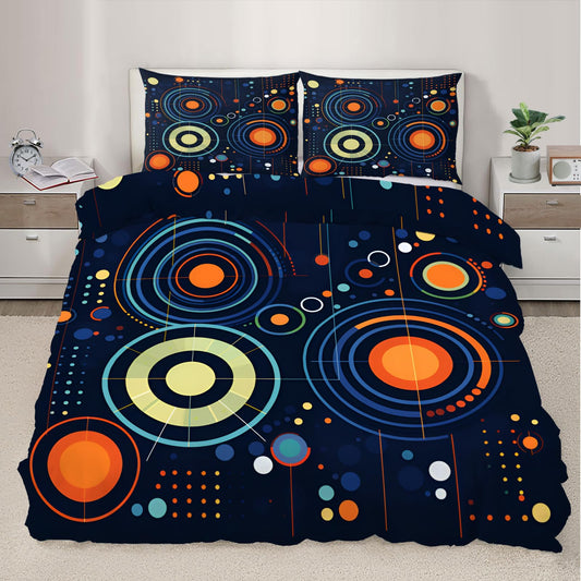 QINYUN Abstract Starry Sky Duvet Cover Queen Size, Solar System Space Bedding Set 3 Piece Bedroom Decor Deep Blue Comforter Cover and 2 Pillow Sham with Zipper Closure