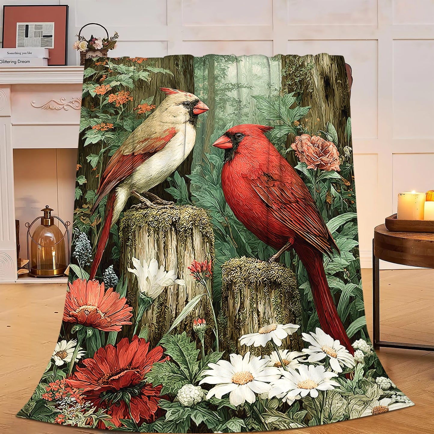 Cardinal Throw Blanket Soft Warm Cozy Christmas Cardinals Blankets Fuzzy Plush Fleece Cardinal Blanket Red Birds Gifts for Couch Bed Sofa Home Decor 40''X50''