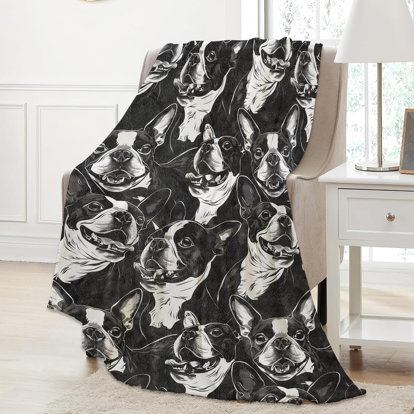 Aonimonis Boston Terrier Dog Throw Blanket Gifts for Women, Soft Fuzzy Warm Cozy Flannel Blankets for Bedroom, Travel, Couch, Home Decor 50x60 in
