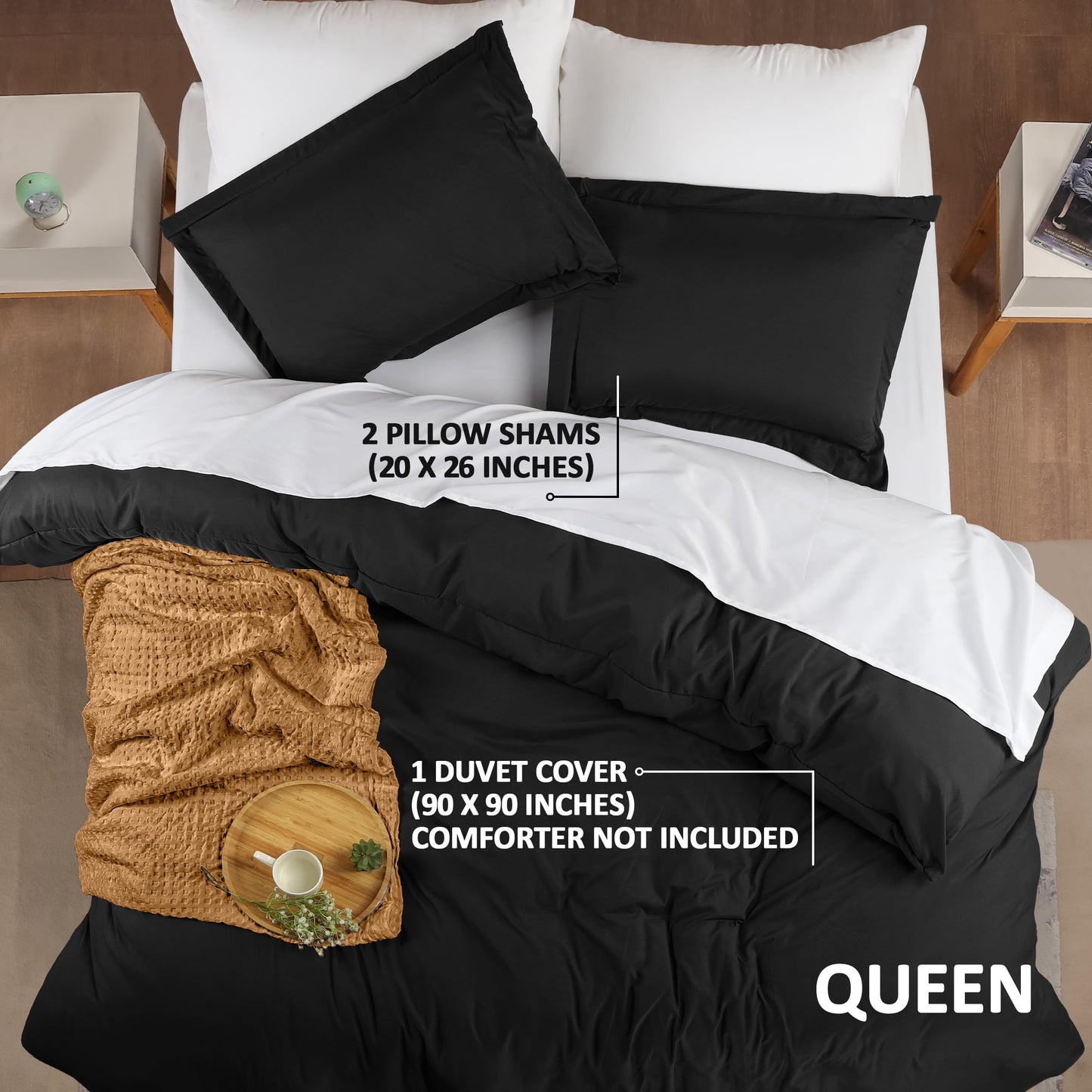 Utopia Bedding Duvet Cover Queen Size - 3 Piece with Zipper Closure - 1 Comforter Cover 90X90 Inches & 2 Pillow Shams 20X26 Inches (Black) Comforter Not Included
