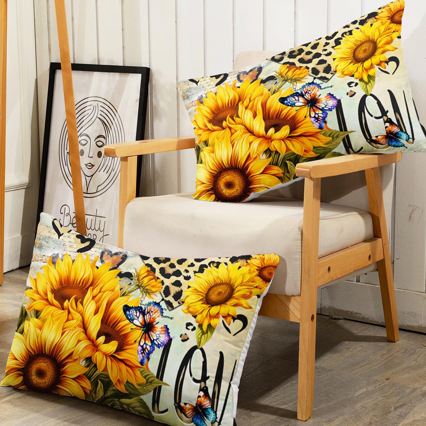 AILONEN Sunflower Duvet Cover Set King Size, Garden Flower Sunflower Quilt Cover Set,Modern Printed Leopard Hearts Comforter Cover and 2 Pillowcases,3 Pieces