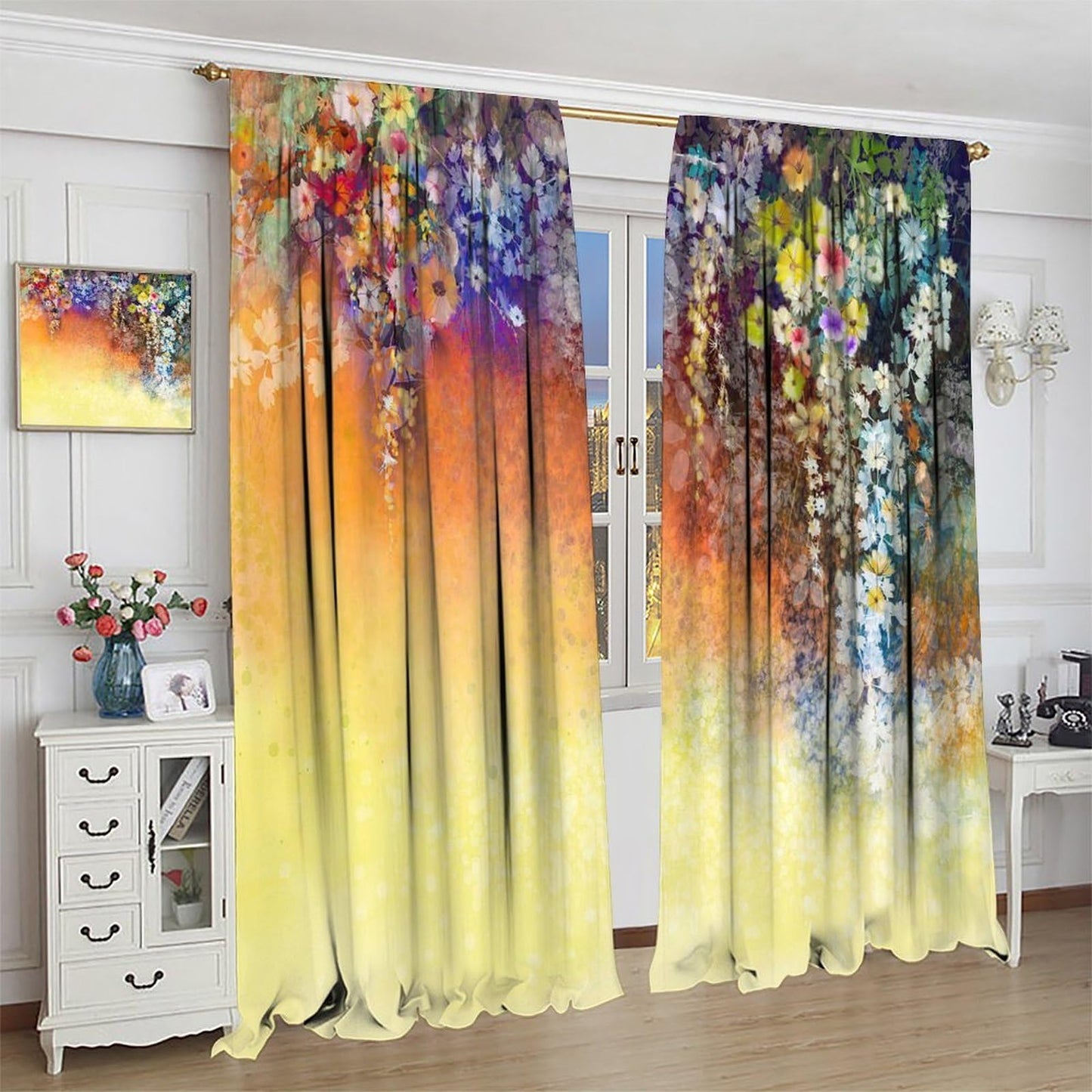 VUMIVI Bohemian Floral Curtains Floral Leaf Silhouettes Modern Romantic Style Plant Print Rod Pocket Window Treatments for Bedroom Kitchen Living Dining Apartment Dorms Cafe 42" W X 44.5" L