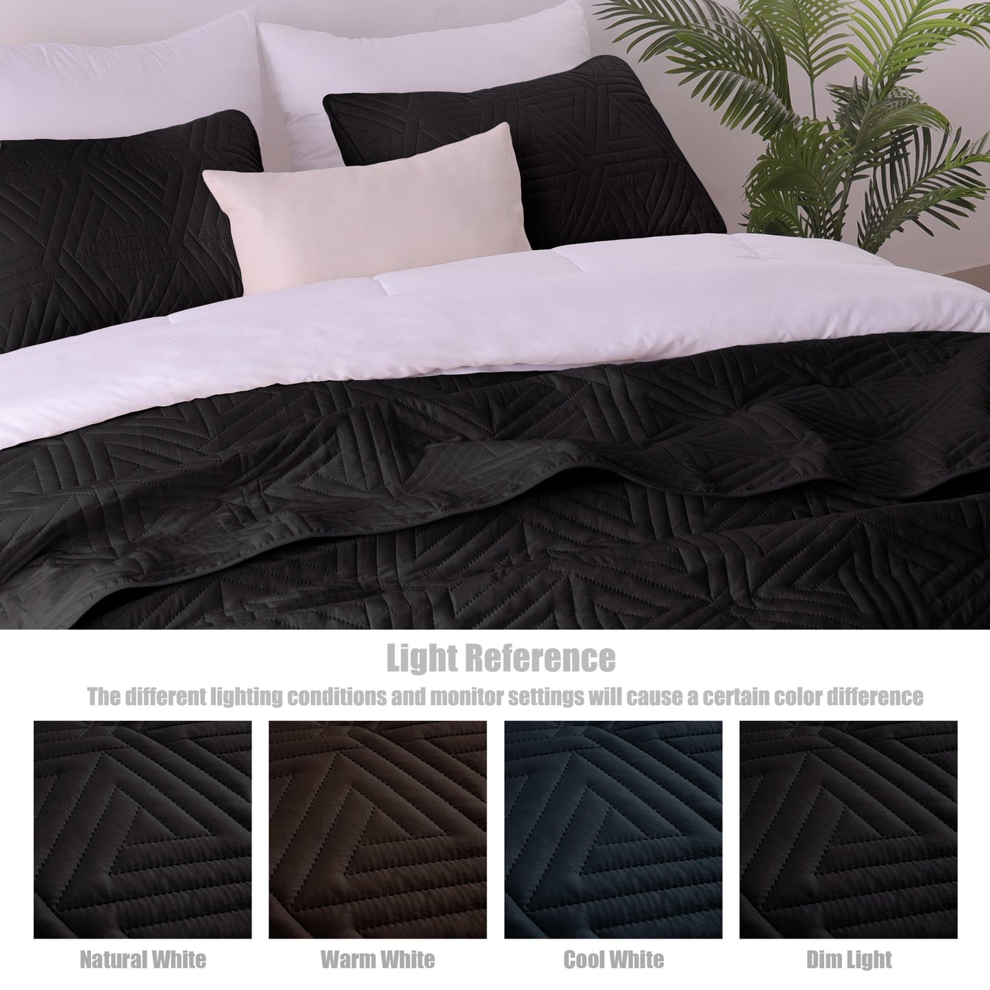 Whale Flotilla Soft Queen Size Quilt Set for All Seasons, 3-Piece Ultrasonic Geometric Quilts Bedding Set, Lightweight Reversible Bedspread, Coverlet, Bed Cover with 2 Pillow Shams, Black