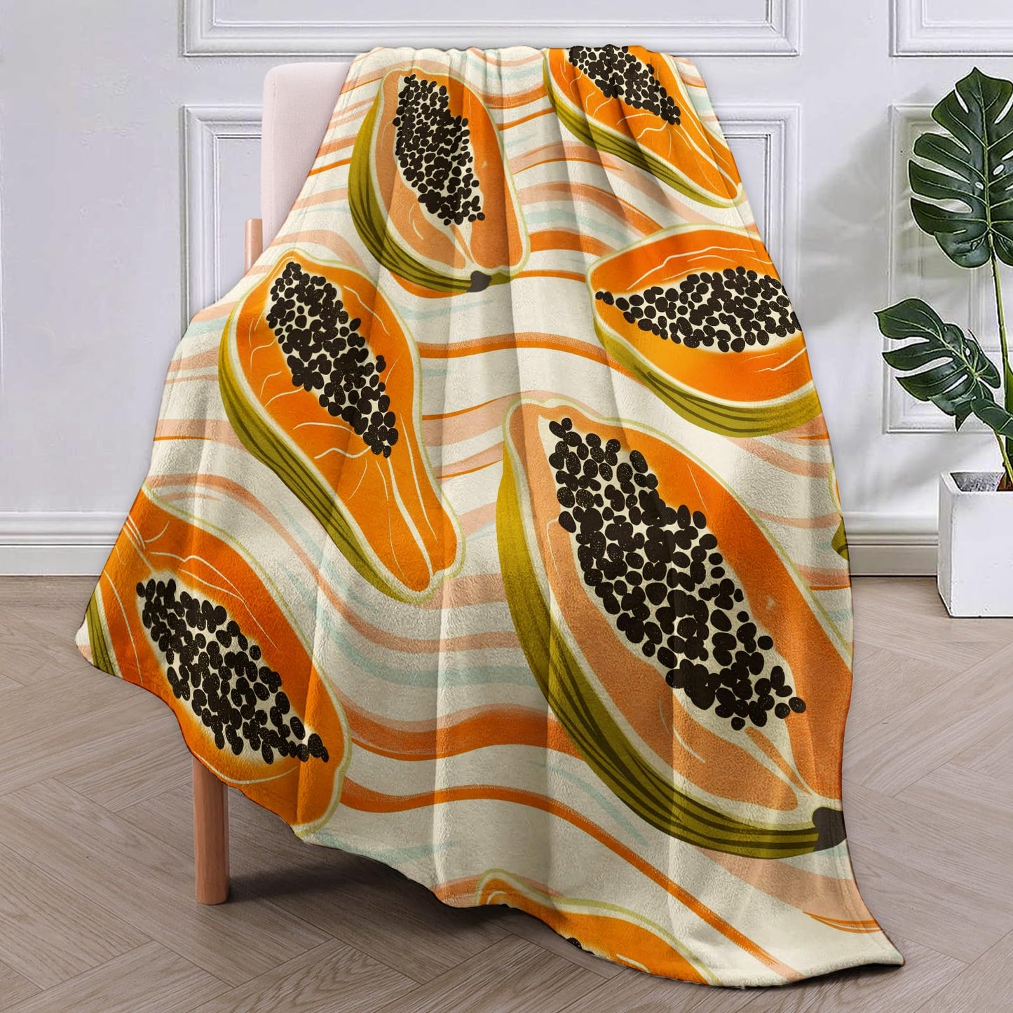 VANZEV Papaya Throw Blanket Gifts for Women, Tropical Fruit Blankets for Living Room Home Decor, Cozy Flannel Papaya Plush Throws 50"x60"