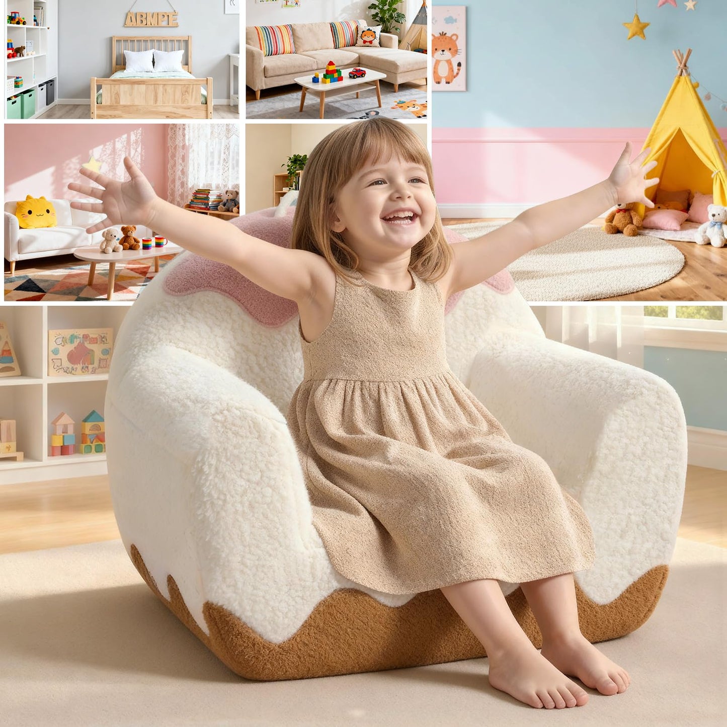 OUOZZZ Kids Chair Comfy for Girls 1-6 Years Old, Soft Sherpa Toddler Sofa
