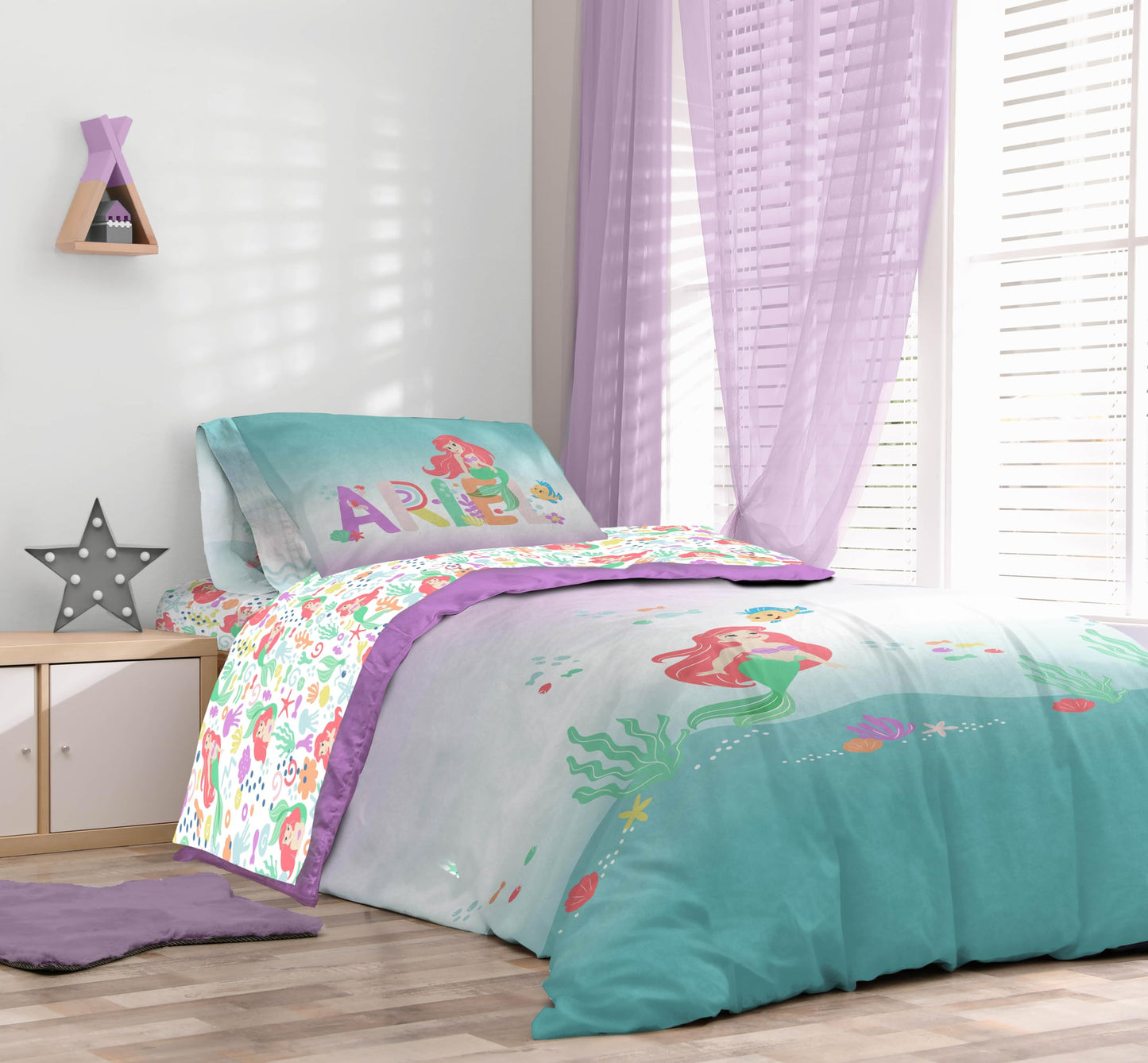 Disney The Little Mermaid Twin Comforter Set - 5 Piece Kids Bedding Includes Comforter, Sheets & Pillow Cover - Super Soft Ariel Microfiber Bed Set