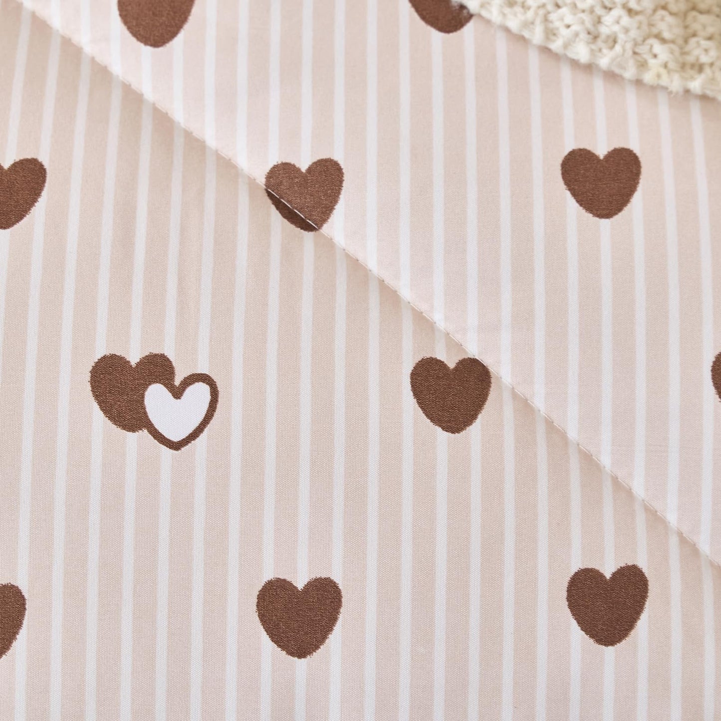 Caressma Comforter Girls Brown Heart Striped Pattern Bedding Cute Soft King Comforter Set 3 Pieces with Pillowshams for All Seasons