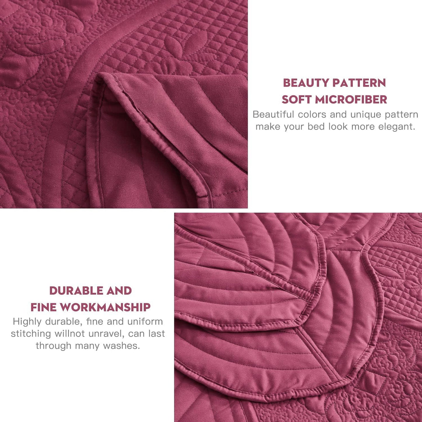 DaisyHuang Bedspread - Full Size Bedding Cover - Modern & Contemporary Coverlet Set, Real Stitching, Reversible, Lightweight, 5 Piece, Burgundy