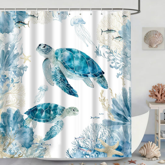 TYTYUU Sea Turtle Shower Curtain for Bathroom, Ocean Themed, Blue, 72x72In