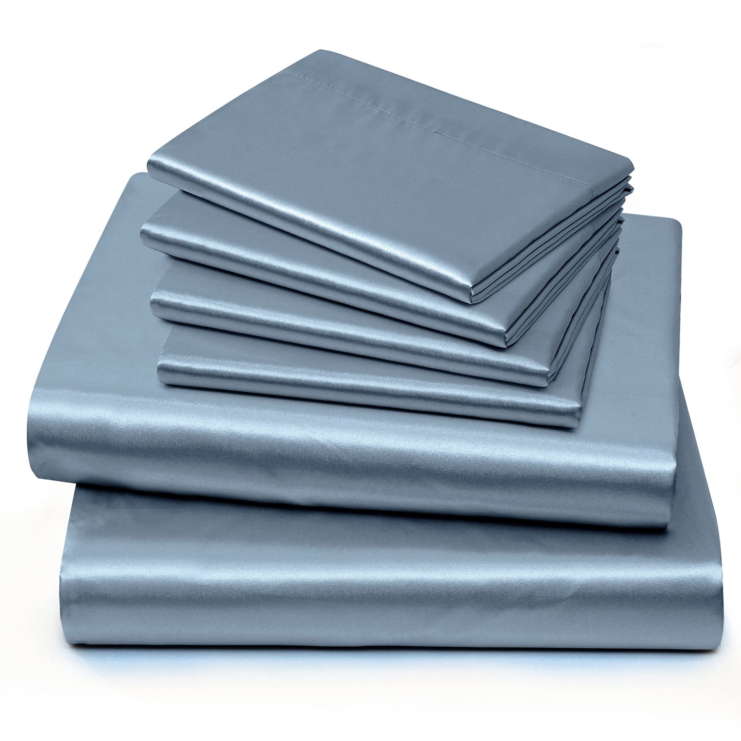 Horbaunal 4 Piece Satin Sheet Set Twin Size Luxury Silky & Soft Dusty Blue Satin Twin Bed Sheet Set with 16" Deep Pocket, 1 Fitted Sheet, 1 Flat Sheet, 2 Pillowcases