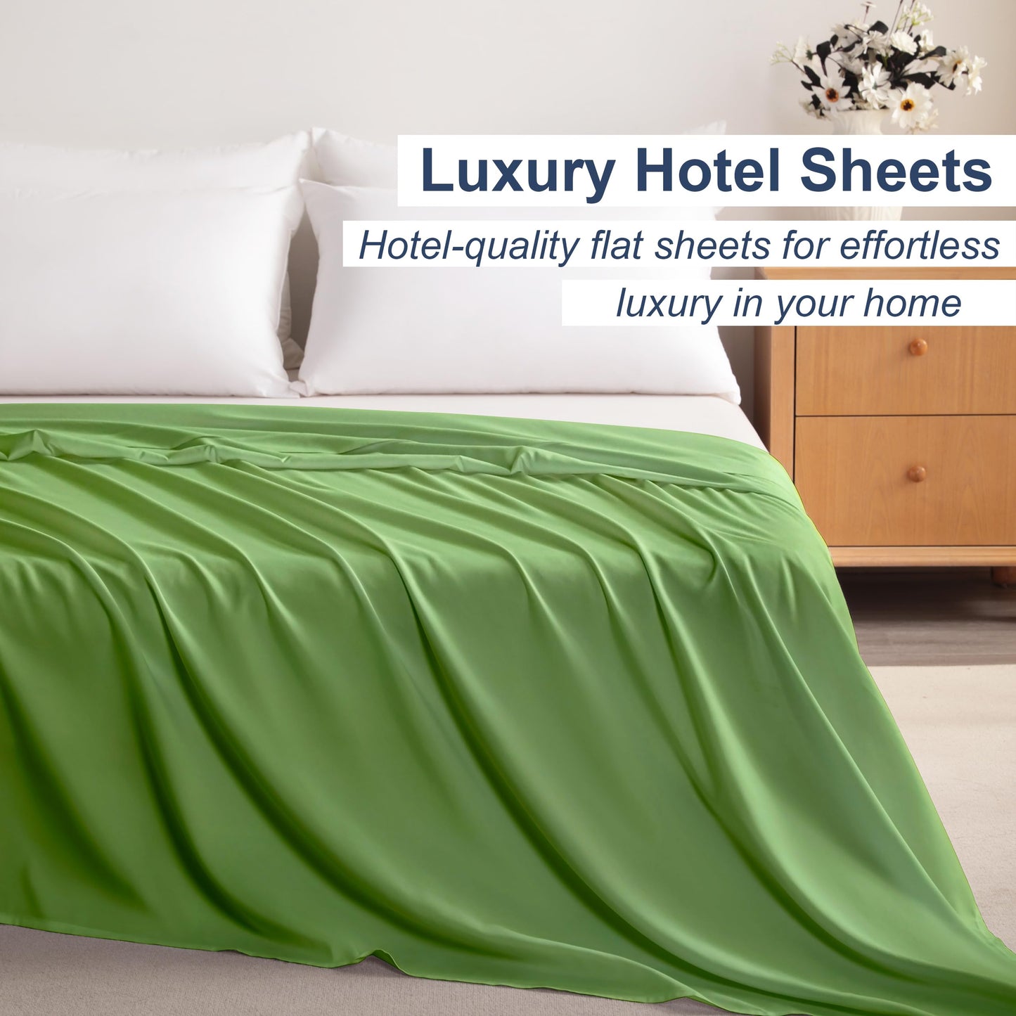BEDSUM Microfiber Flat Bed Sheet Only, Luxury 1800 Thread Count Wrinkle and Fade Resistant Bedding Sheet, Twin XL, Sage Green
