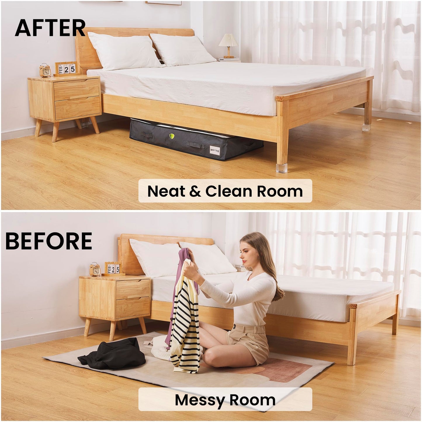 Title: Liliadon Lightweight Linen Underbed Storage Bags (6-Pack) - Gift Set! 4 Large (90L) + 2 Medium (40L) - Foldable Closet Organizers for Clothes & Bedding
