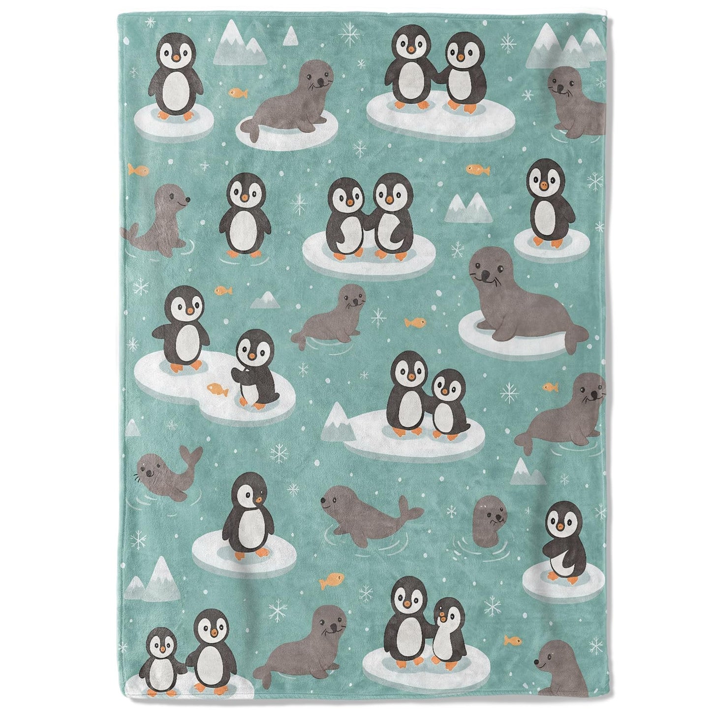 coedoaes Cute Penguin and Seal Fleece Blanket,50x60in,Arctic Animal Ice Floes and Fish Throw Blankets,Soft Cozy Lightweight, Ideal for Bed Living Room Home Winter Decor,Kids Gifts