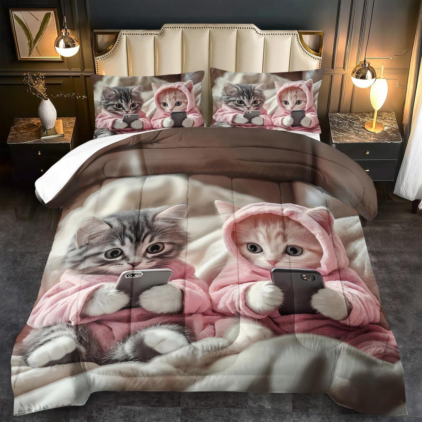 llyxsesty Cute Cat Comforter Set Queen for Kids Kawaii Cat Bedding Set Girls Kawaii Animal Comforter Queen Quilt Cute Pet Bedroom Decor Animal Bedding Home Decor