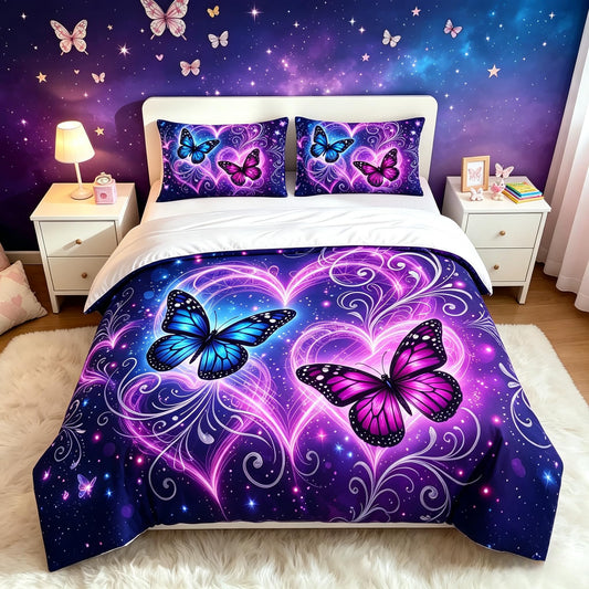 DJNEAR Purple Butterfly Comforter Sets Queen Bedding Set for Girls Women