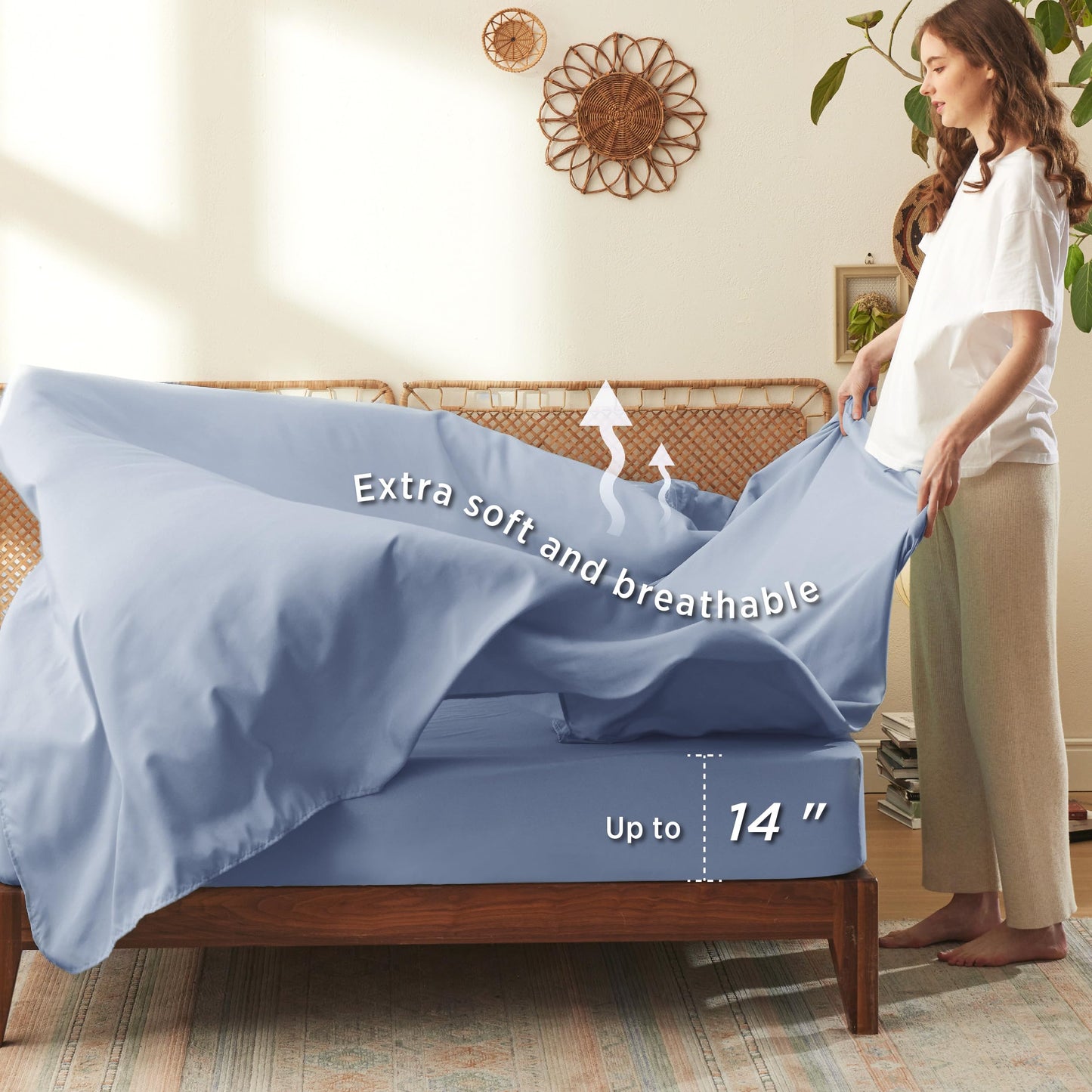 Bedsure Blue Twin XL Comforter Set - 5 Pieces Floral Bedding Sets Twin XL Bed in a Bag with Reversible Botanical Flowers Comforter, Sheets, Pillowcase & Sham
