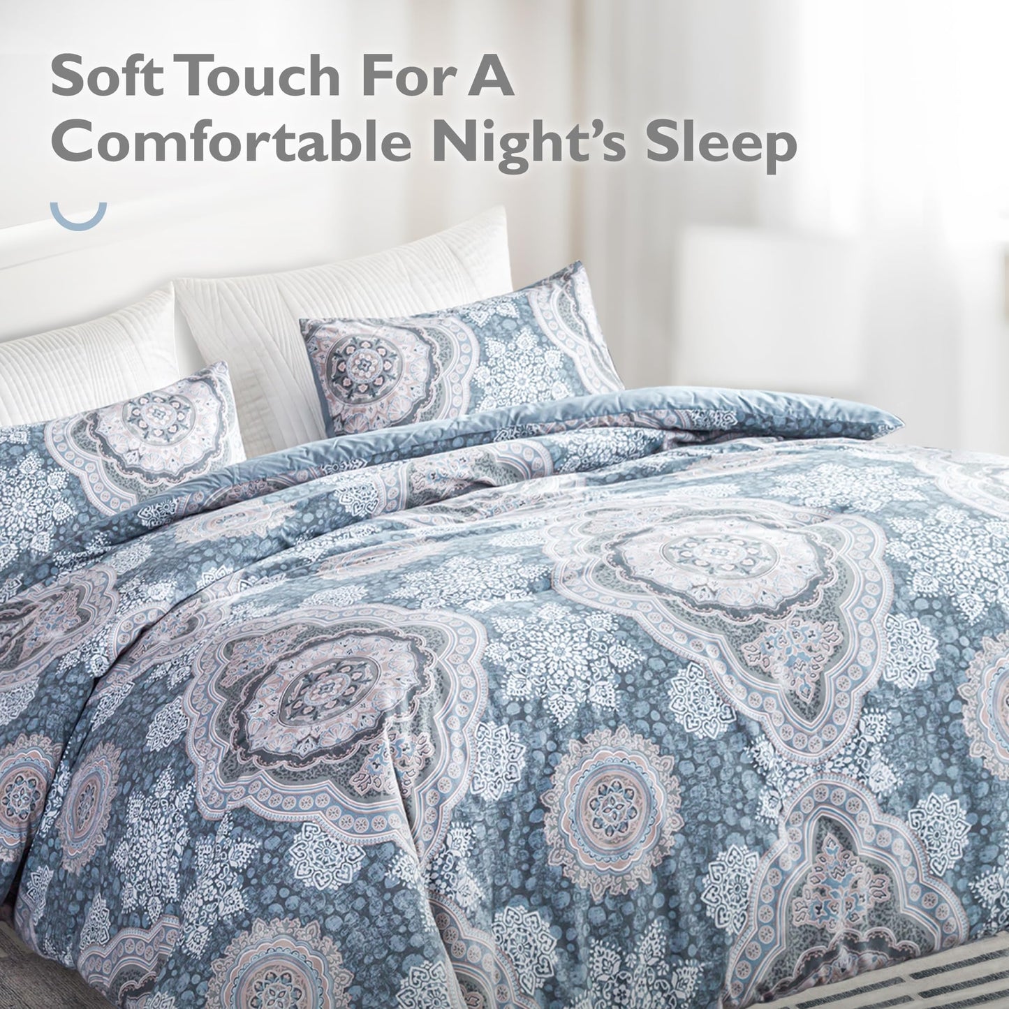 ALPHA HOME King Size Comforter Set, All Season Bedding Comforter Set, Comfortable Fluffy Floral Comforter Set with 100% Cotton Fabric (1 Comforter, 2 Pillowcases)