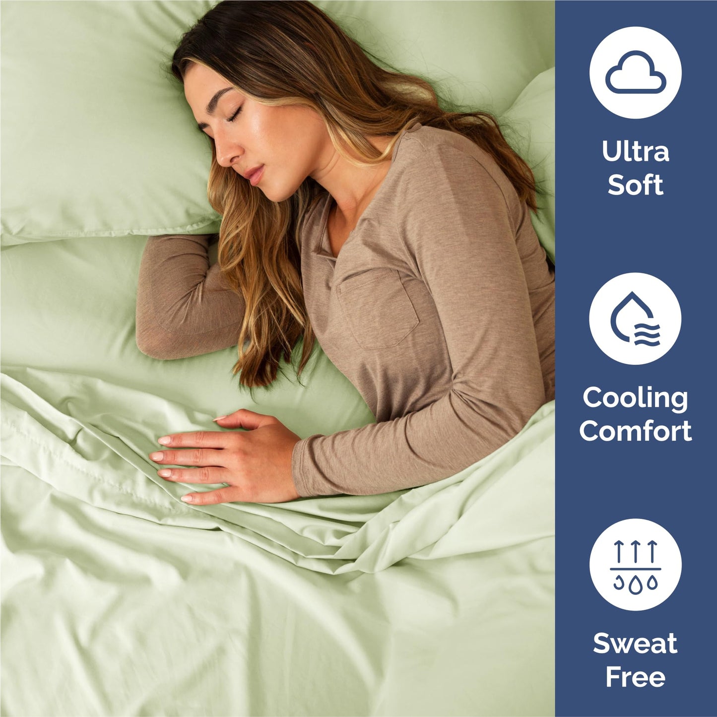 Split King Size 5 Piece Sheet Set - Comfy Breathable & Cooling Sheets - Hotel Luxury Bed Sheets for Women & Men - Deep Pockets, Easy-Fit, Soft & Wrinkle Free Sheets - Light Sage Green Oeko-Tex Sheets