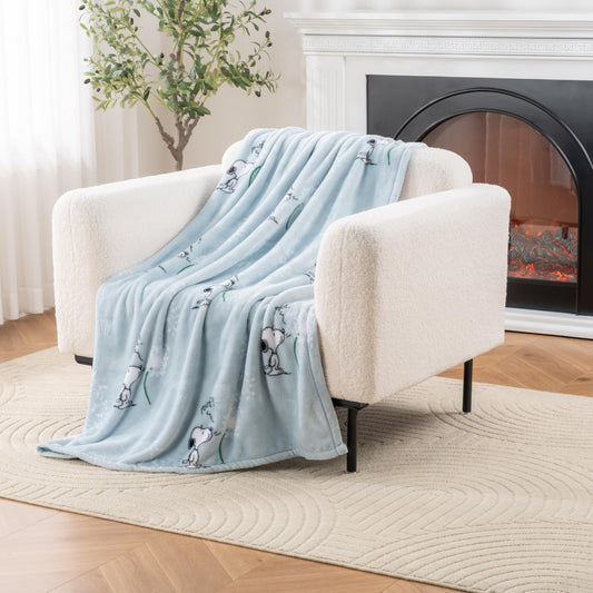 Berkshire Blanket Peanuts® VelvetLoft® Cute Character Snoopy Plush Throw Blanket,Peanuts Snoopy Make A Wish Spring Blue,Throw 55 in x 70 in (Official Peanuts® Product)