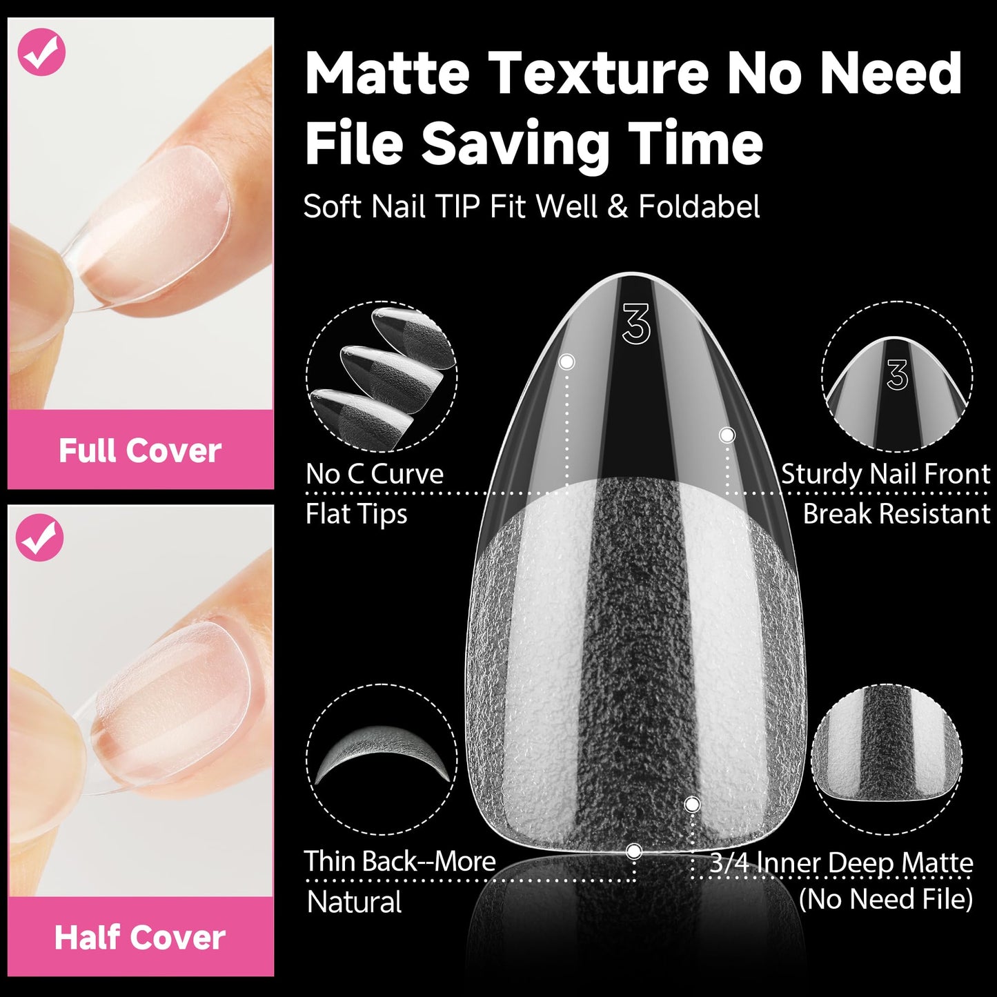 UNA GELLA Short Almond Nail Tips, 312pcs Short Almond Gel Nail Tips Shape Pre Etched Press On Nails Clear Acrylic Fake Nails No C Curve for Full Cover Nails Extension Home Art DIY Salon 12 Sizes