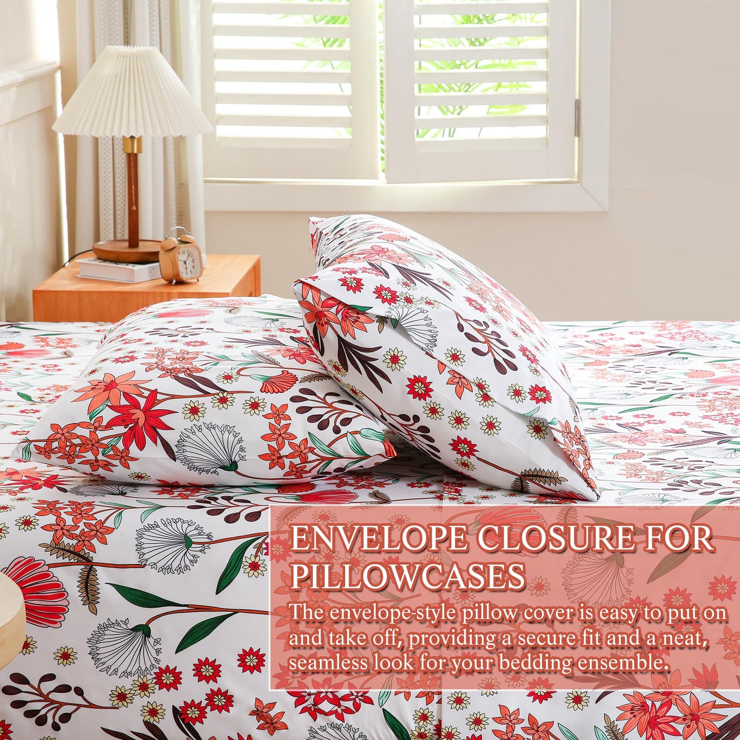 CIMVI Fashion Flower Sheet Set Queen Size 4 Pieces Floral Bedding and Pillowcases 15 inch Deep Pocket Fitted Sheets Soft Breathable Bed Sets Woman Adults Decor Bedroom
