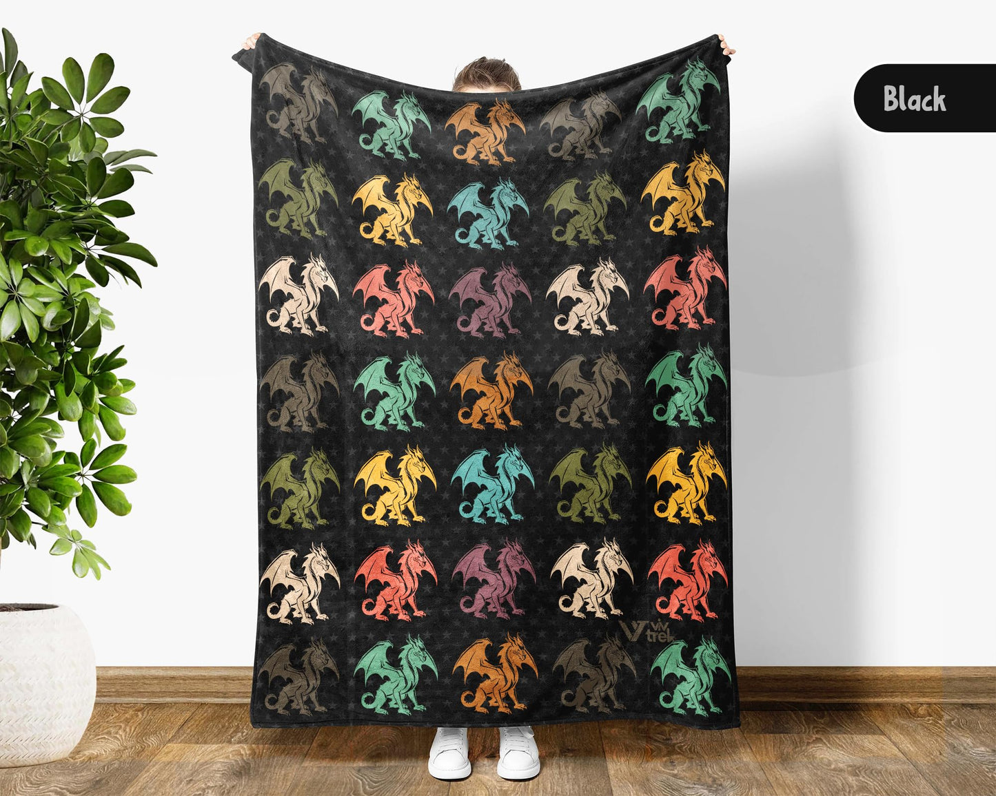 Dragon Lover Blanket, Mythical Creature Throw, Retro Fantasy Gift, Cozy Unique Dragon Decor for Bedroom, Lounge Area, or Creative Fantasy Style Living Space (Greyish Blue, Plush 50" x 60")