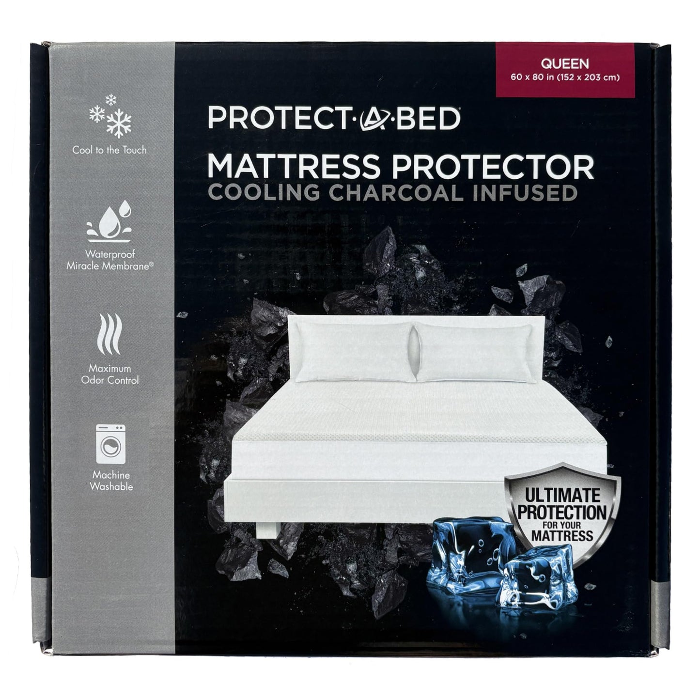 Cooling Charcoal Infused Mattress Protector, Protect-A-Bed, Waterproof, 5-Sided, Queen