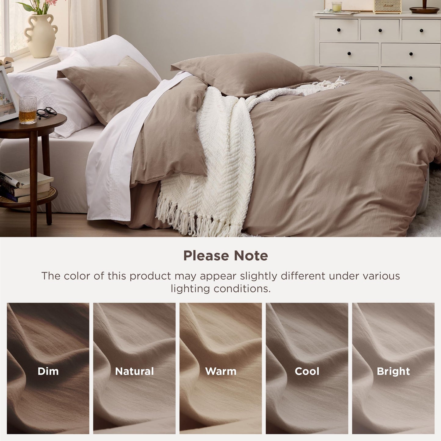 Bedsure Khaki Duvet Cover Queen Size - 3 Pieces Prewashed Cotton-Like Polyester Extra Soft Bedding Set, Includes 1 Duvet Cover 90x90 Inches with Zipper Closure & 2 Pillow Shams, Comforter Not Included