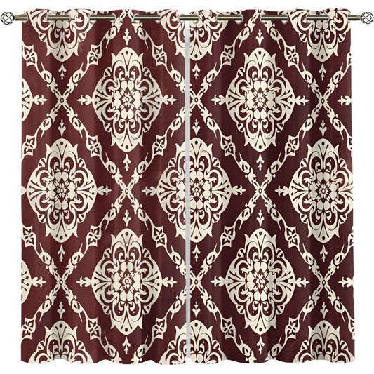 XAFIAUR Floral Blackout Curtains Traditional Patterns Print Curtain, Rhombus Art Drapes for Kids Bedroom Play Room 2 Panels Darkening Grommets Window Treatment 31.5" W x 63" L x2