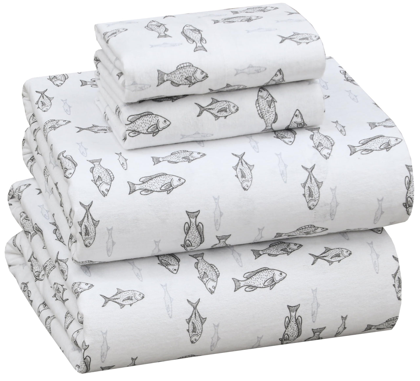 RUVANTI Flannel Sheets Queen Size - 100% Cotton Double Brushed Bed Sheets, Deep Pockets 16 Inches Queen Sheet Set, All Seasons Breathable & Extra Soft - Warm & Cozy, 4 Piece, Fisherman's Tale
