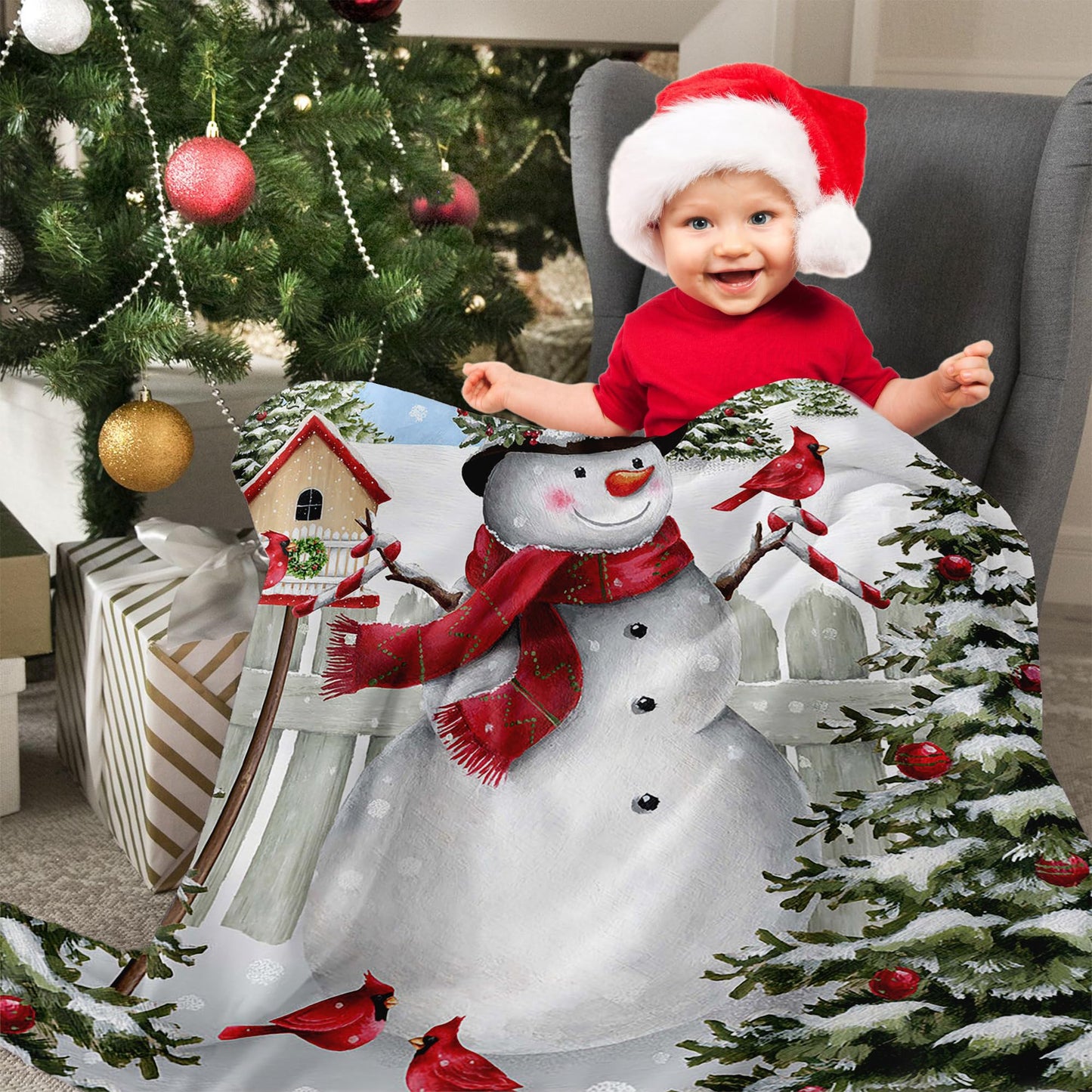 Christmas Fleece Blanket for Bed, Snowman and Birds Flannel Throw Blanket for Kids and Adults - Super Soft Plush Snowman Blanket Throw Plush Blanket for Snow Lovers 50X60 Inches
